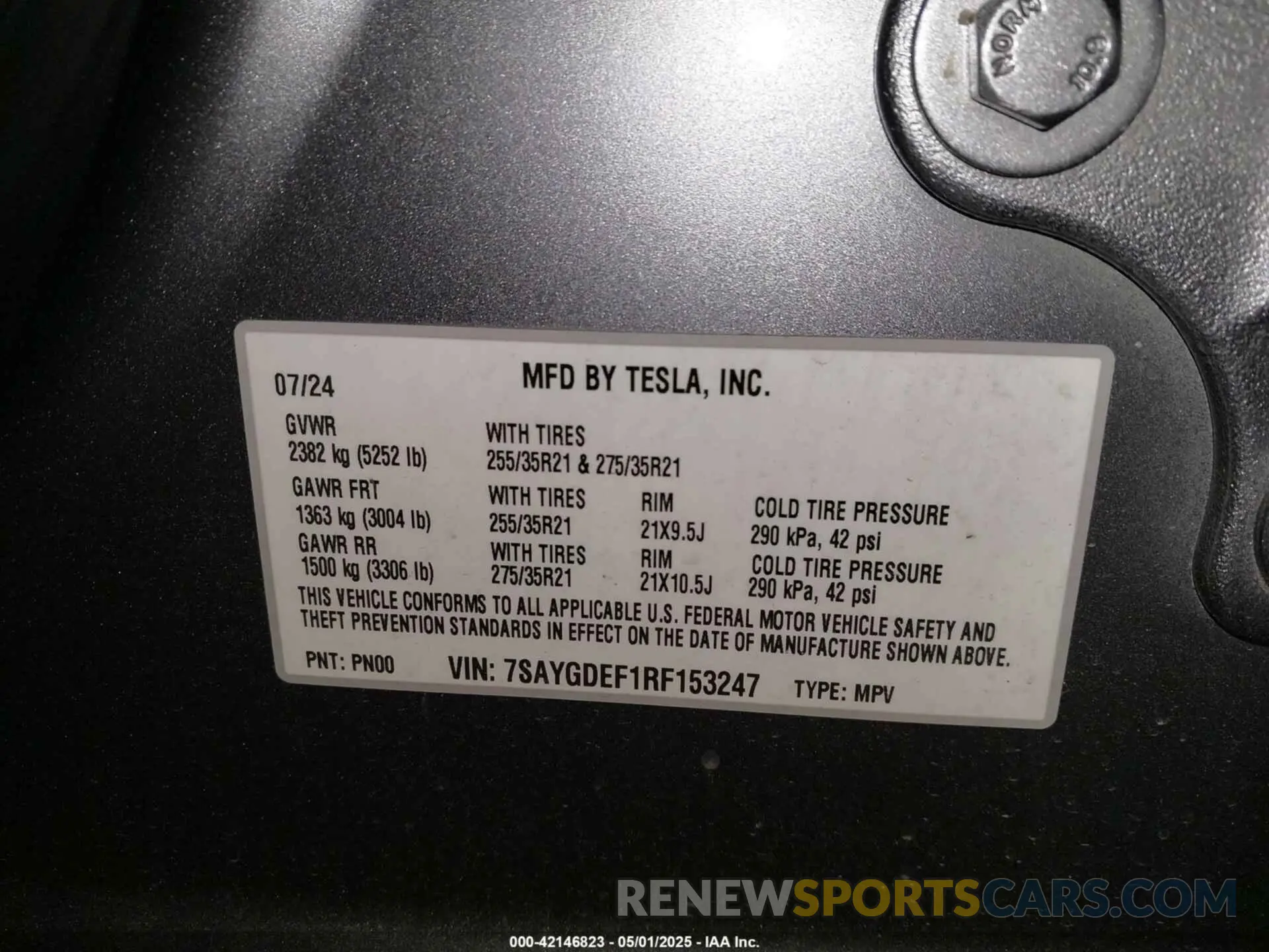 9 fotografías del automóvil dañado 7SAYGDEF1RF153247 TESLA MODEL Y 2024