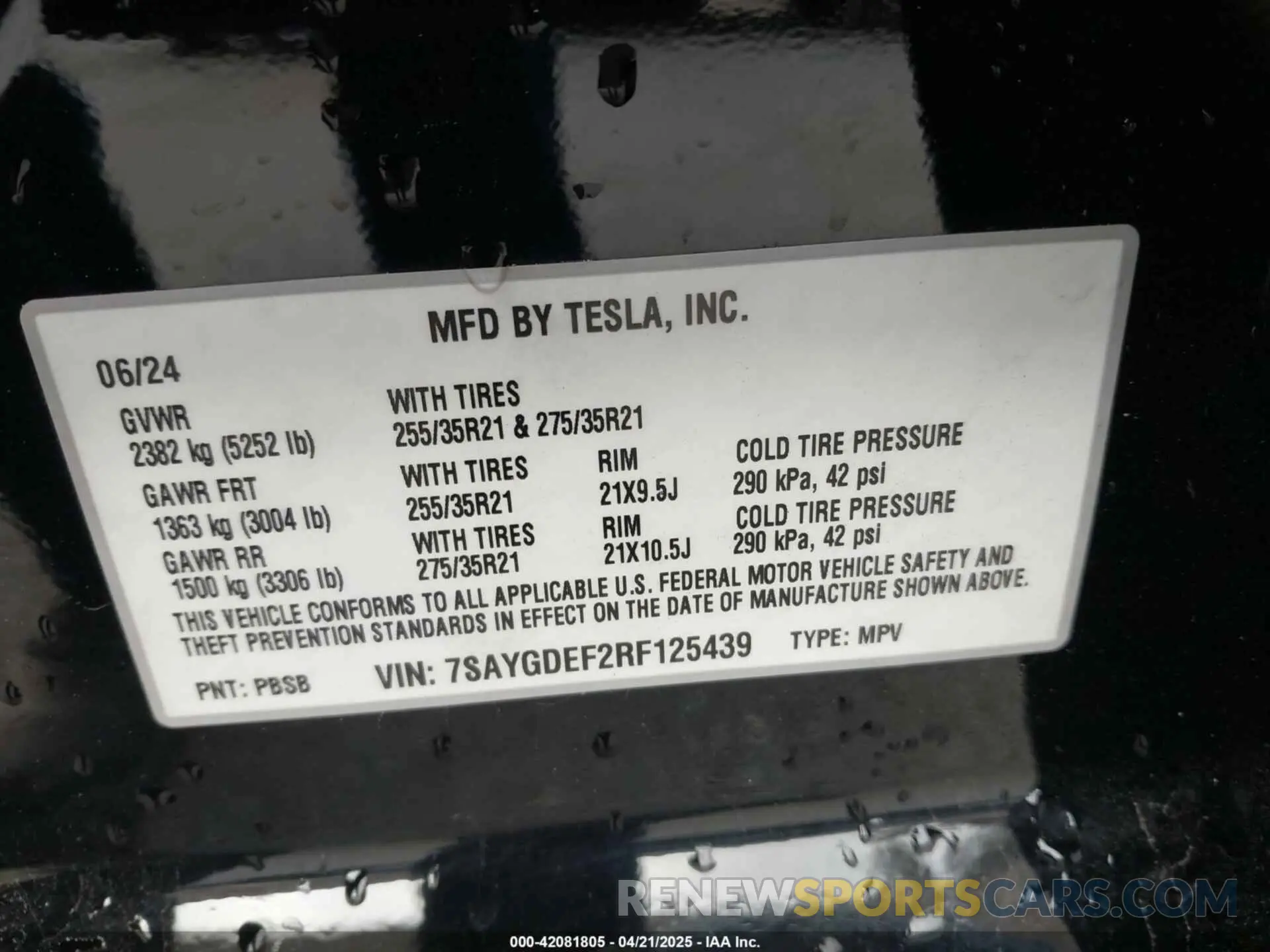 9 fotografías del automóvil dañado 7SAYGDEF2RF125439 TESLA MODEL Y 2024