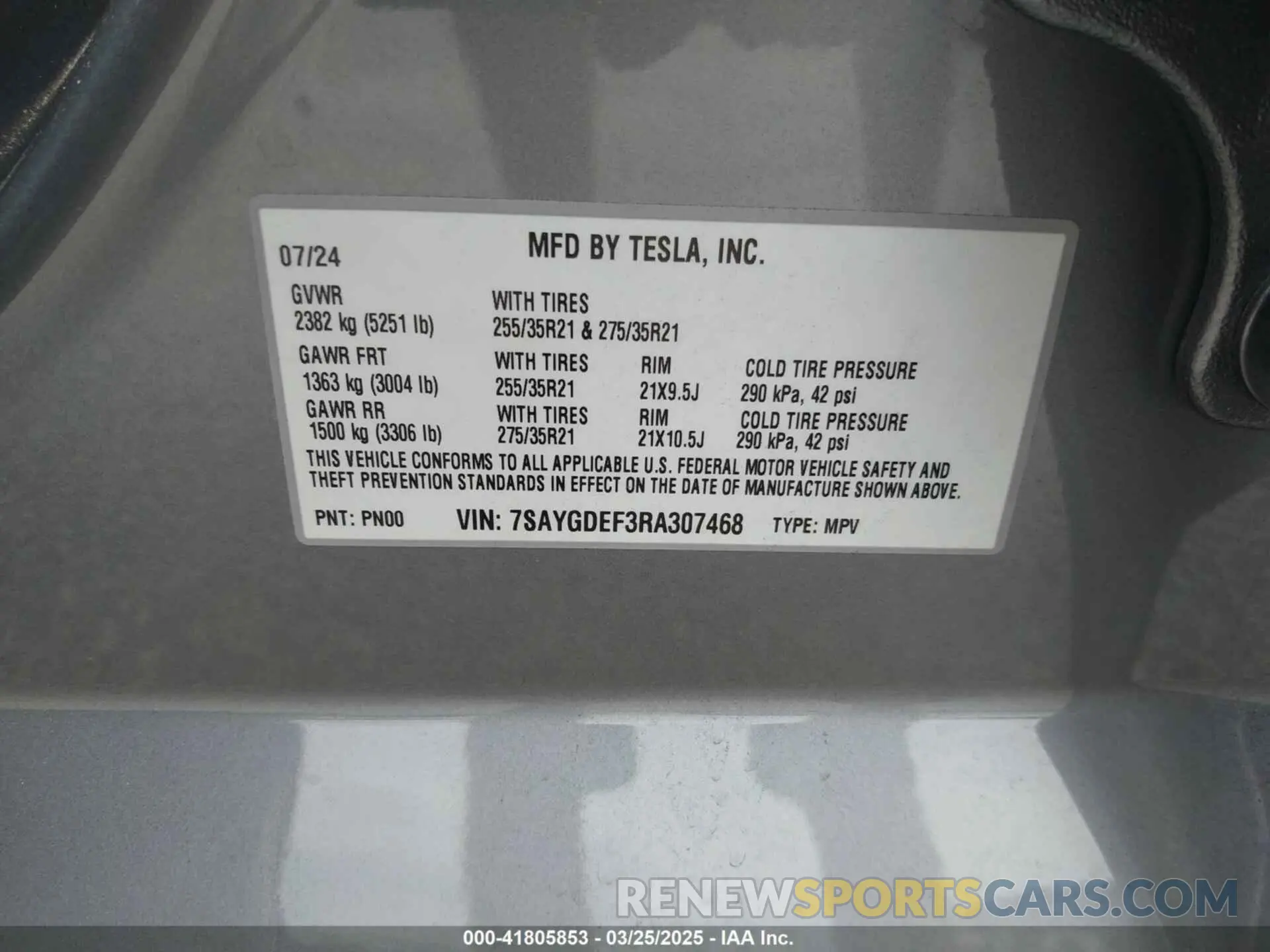 9 fotografías del automóvil dañado 7SAYGDEF3RA307468 TESLA MODEL Y 2024