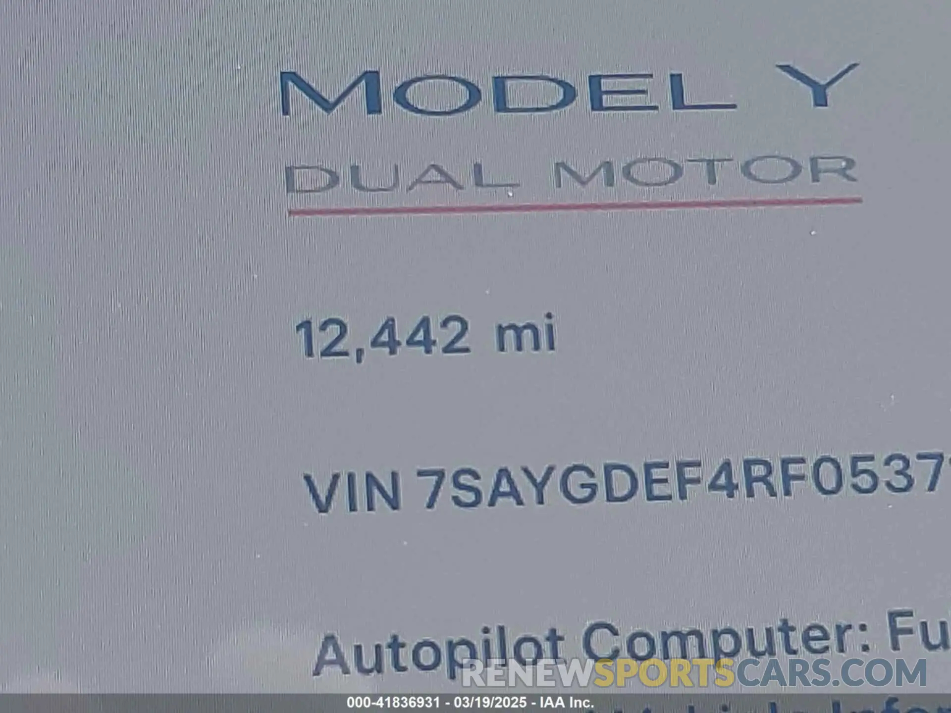 15 fotografías del automóvil dañado 7SAYGDEF4RF053711 TESLA MODEL Y 2024