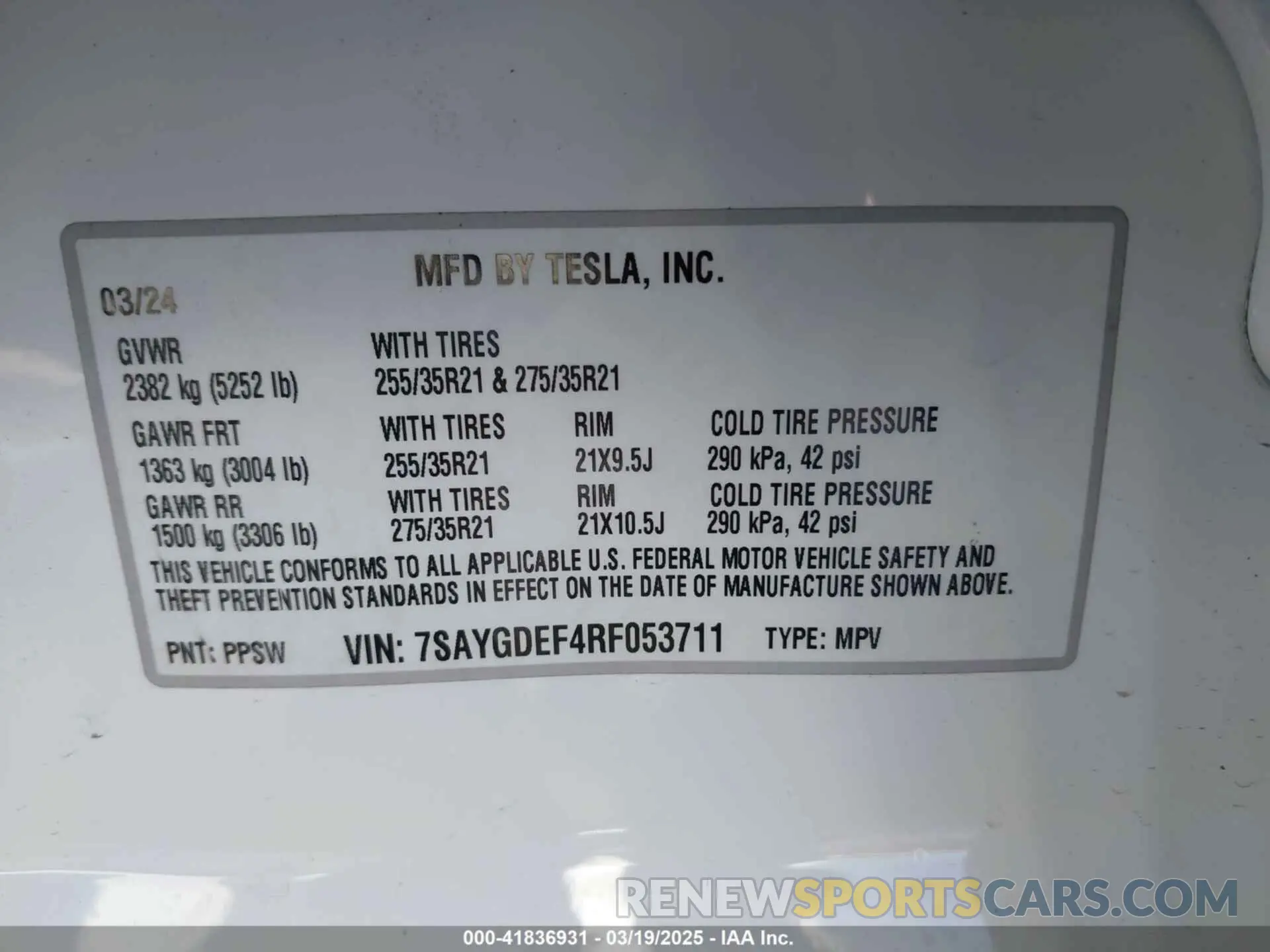 9 fotografías del automóvil dañado 7SAYGDEF4RF053711 TESLA MODEL Y 2024