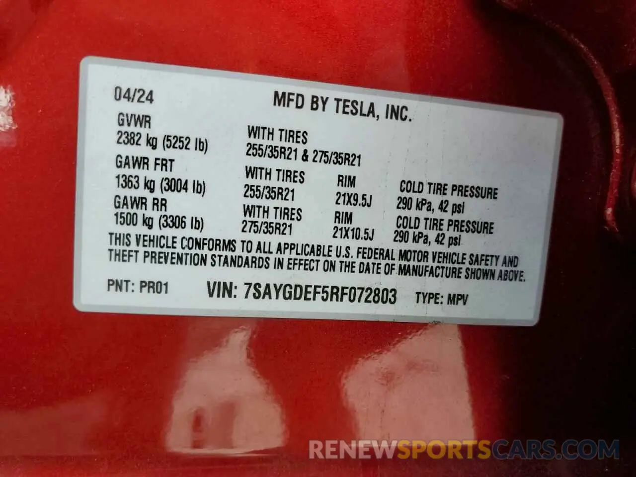 12 fotografías del automóvil dañado 7SAYGDEF5RF072803 TESLA MODEL Y 2024
