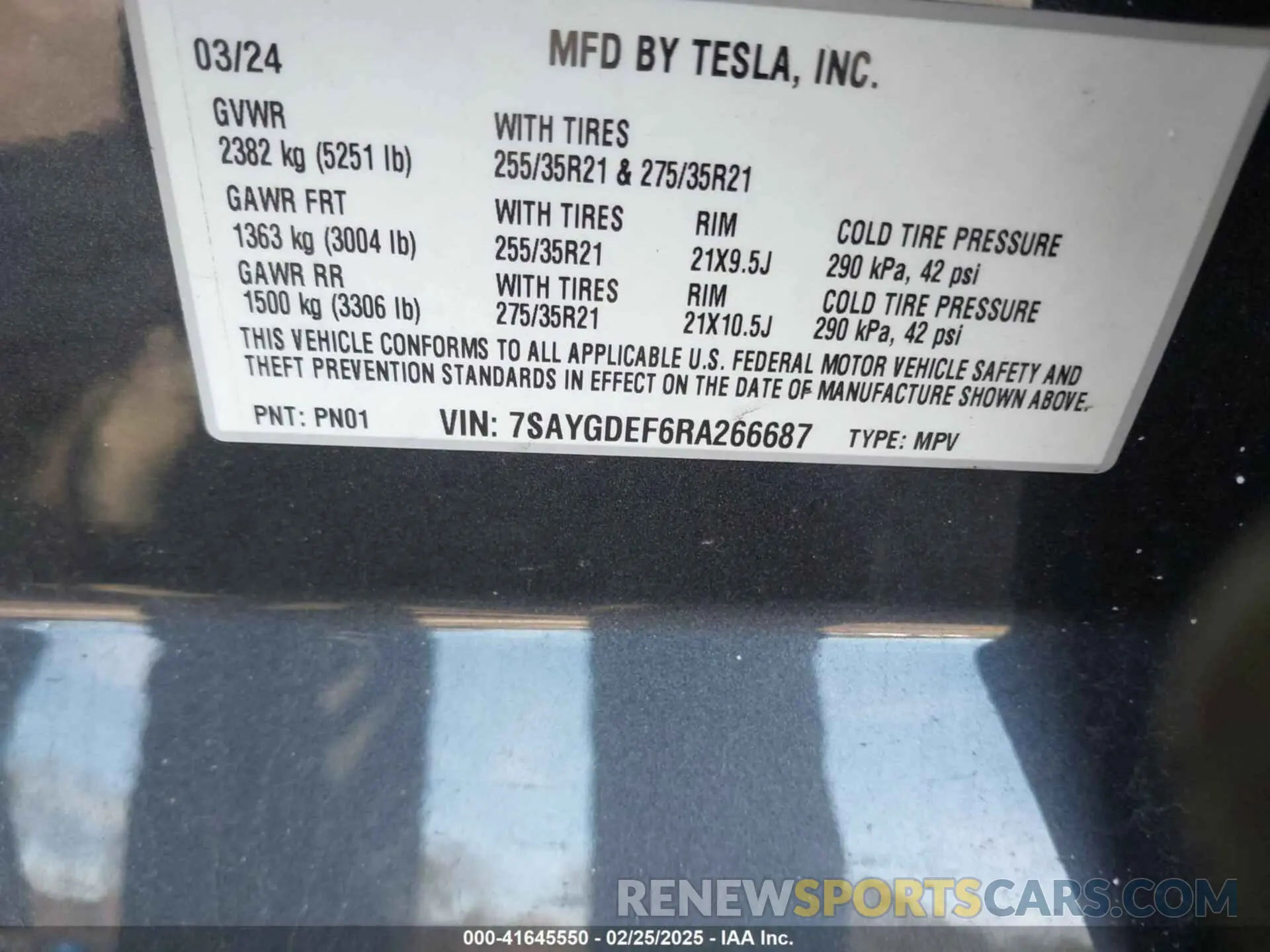 9 fotografías del automóvil dañado 7SAYGDEF6RA266687 TESLA MODEL Y 2024