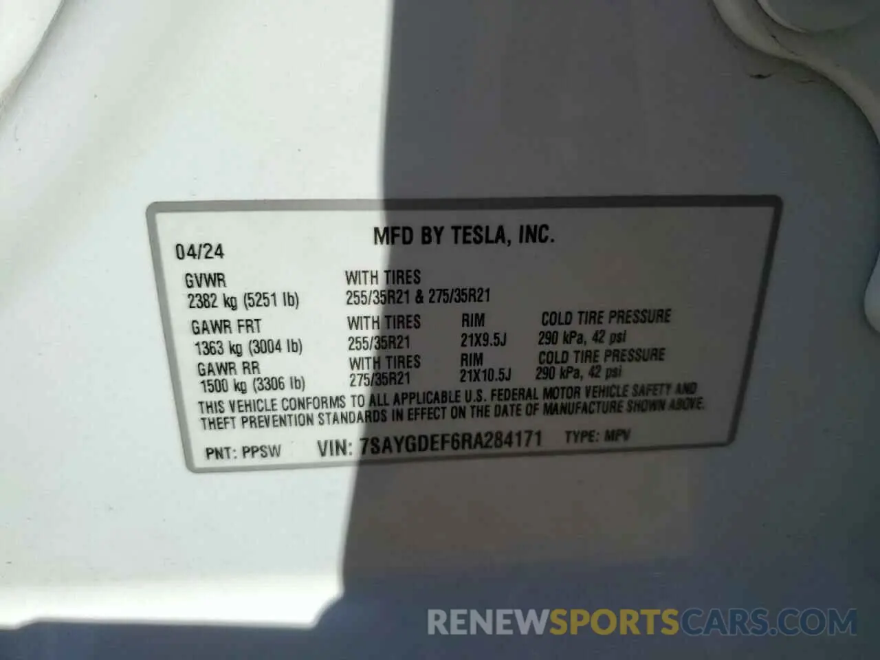 14 fotografías del automóvil dañado 7SAYGDEF6RA284171 TESLA MODEL Y 2024