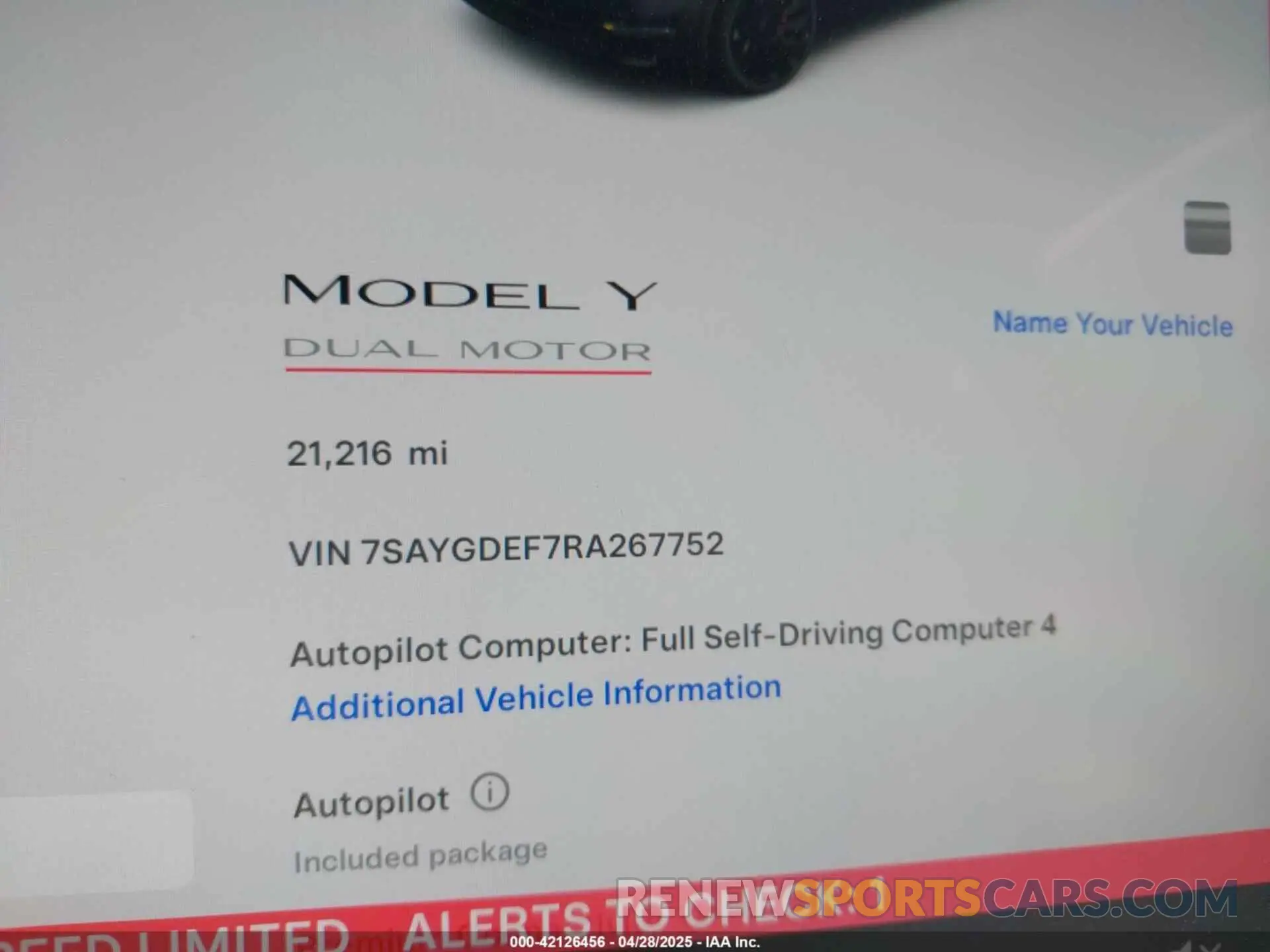 7 fotografías del automóvil dañado 7SAYGDEF7RA267752 TESLA MODEL Y 2024