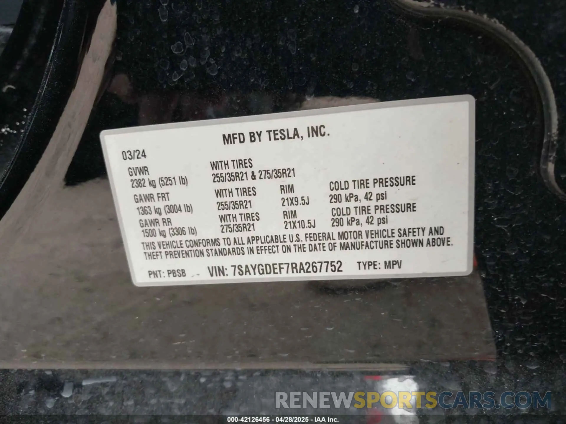 9 fotografías del automóvil dañado 7SAYGDEF7RA267752 TESLA MODEL Y 2024