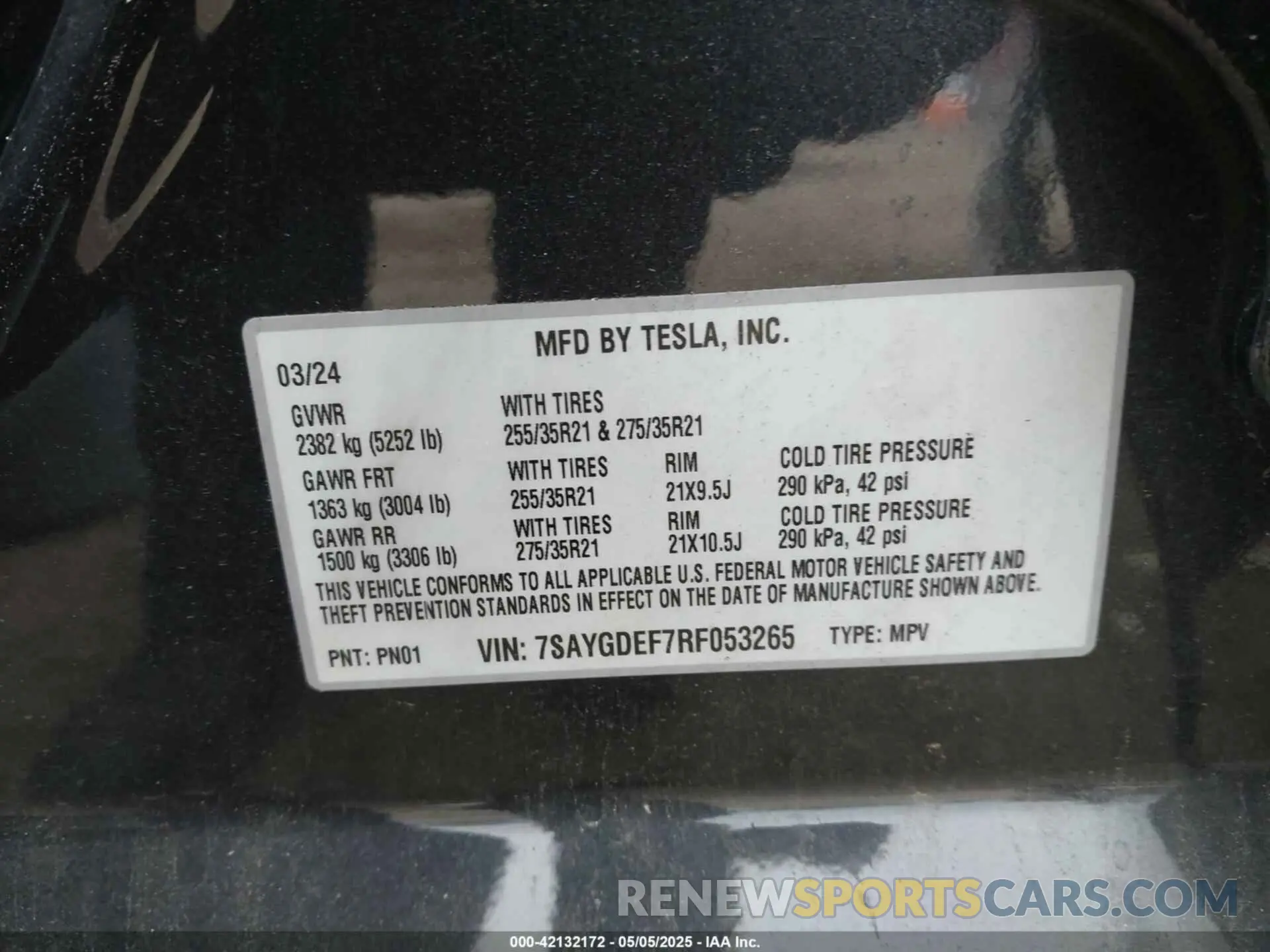 9 fotografías del automóvil dañado 7SAYGDEF7RF053265 TESLA MODEL Y 2024