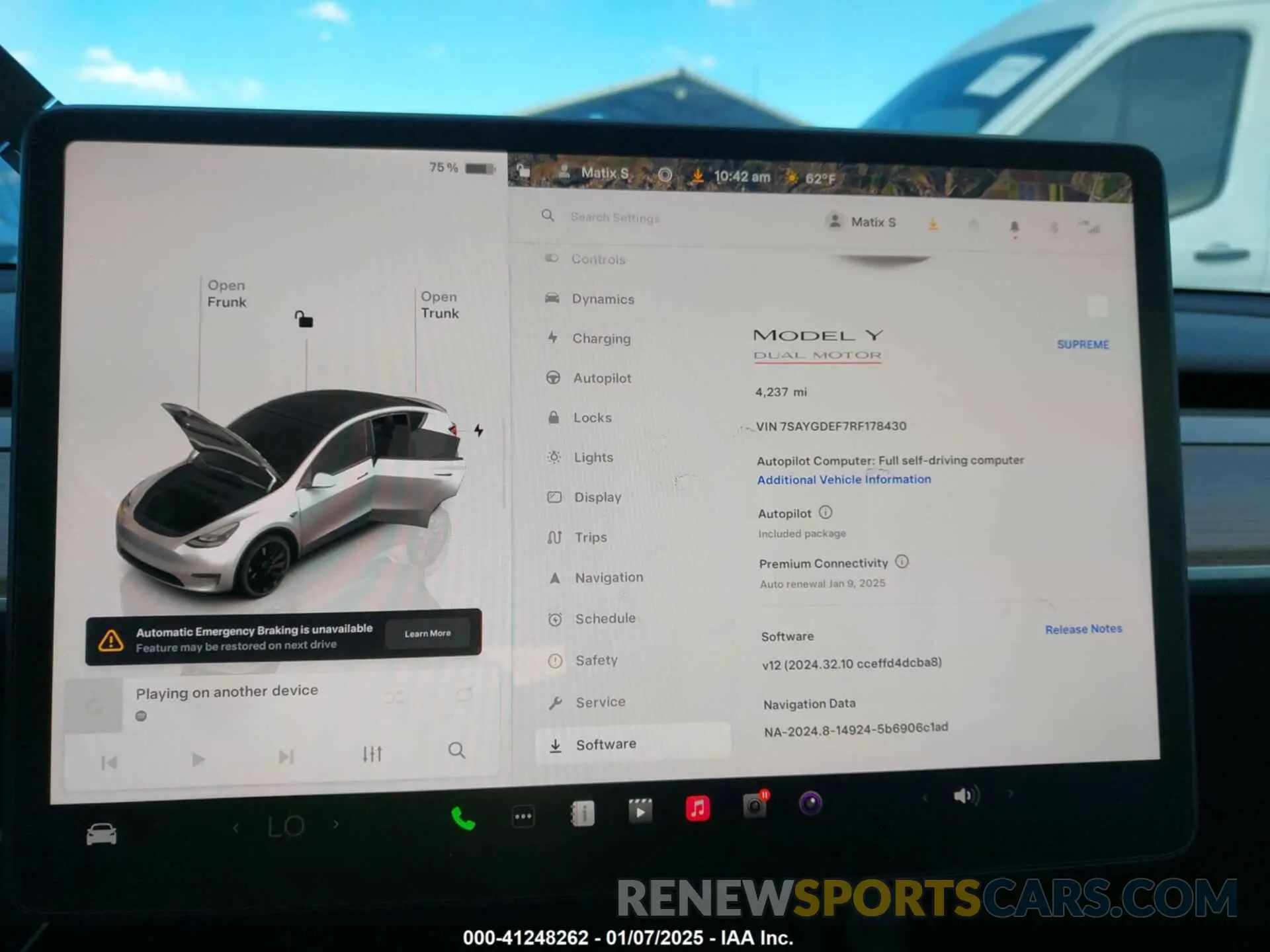 7 fotografías del automóvil dañado 7SAYGDEF7RF178430 TESLA MODEL Y 2024