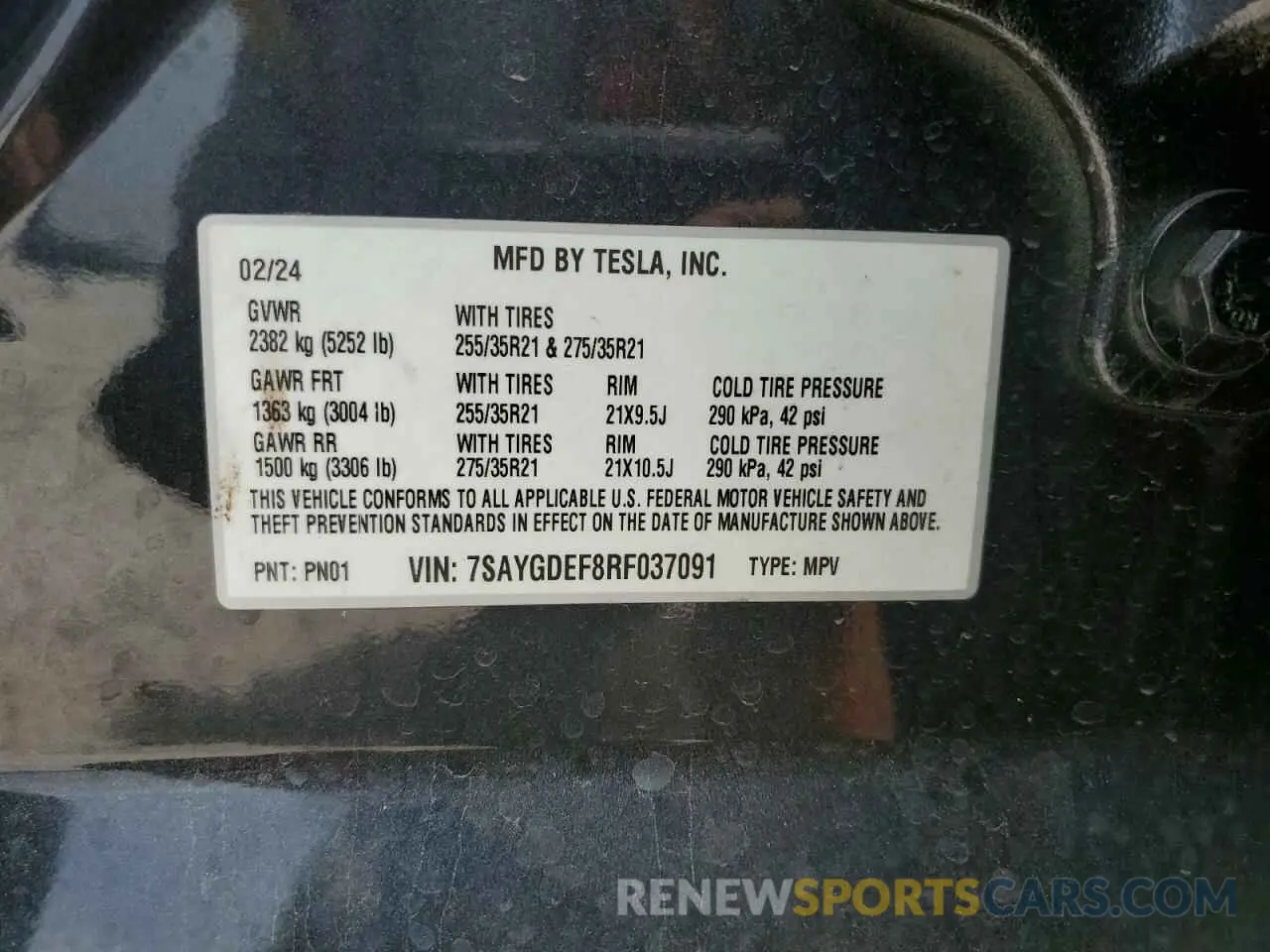 12 fotografías del automóvil dañado 7SAYGDEF8RF037091 TESLA MODEL Y 2024