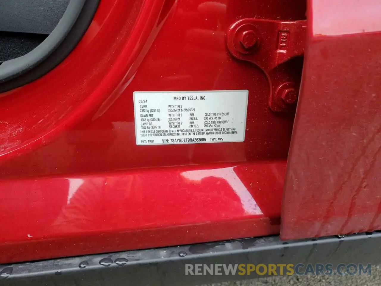 14 fotografías del automóvil dañado 7SAYGDEF9RA263606 TESLA MODEL Y 2024