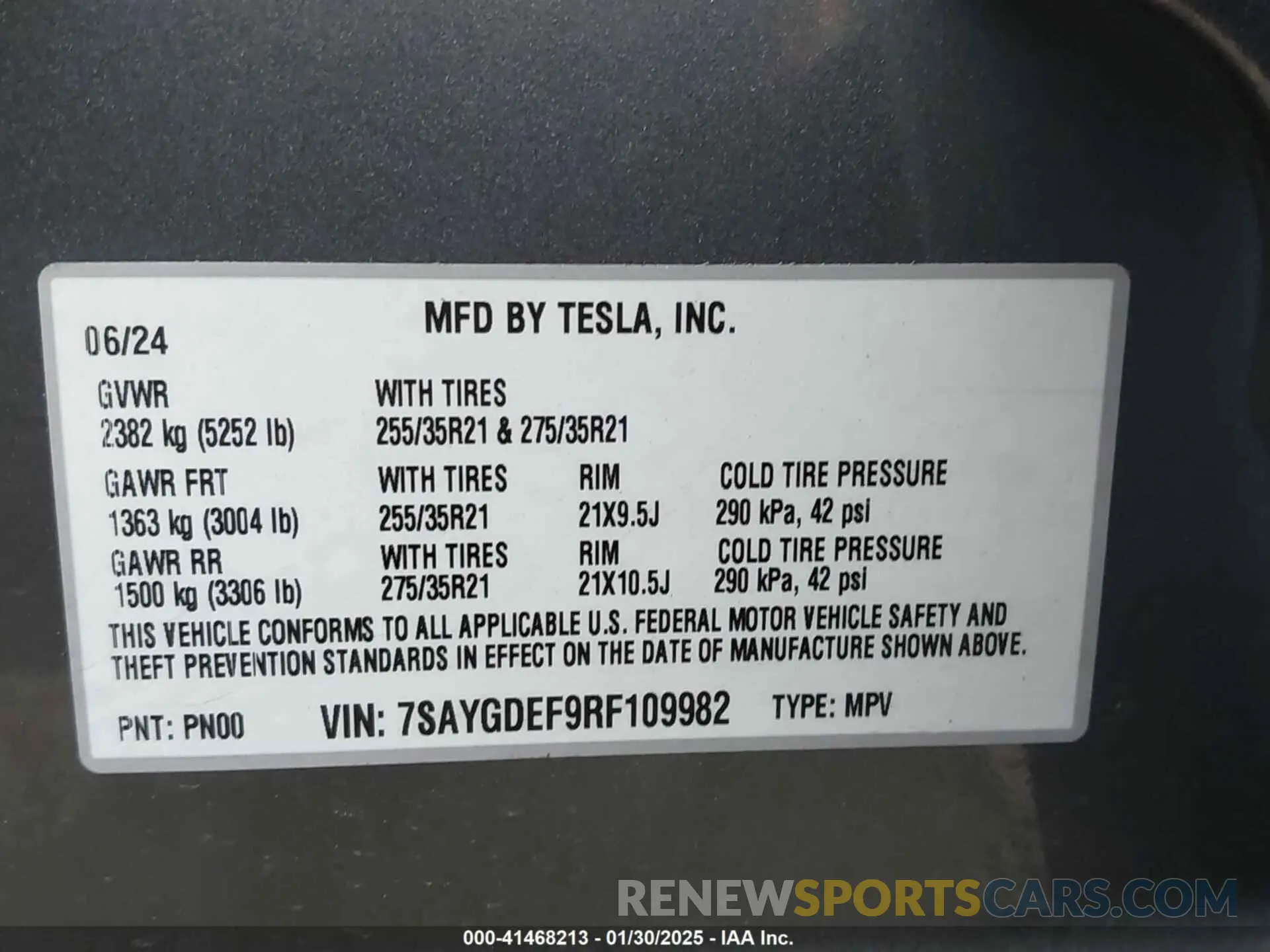 9 fotografías del automóvil dañado 7SAYGDEF9RF109982 TESLA MODEL Y 2024