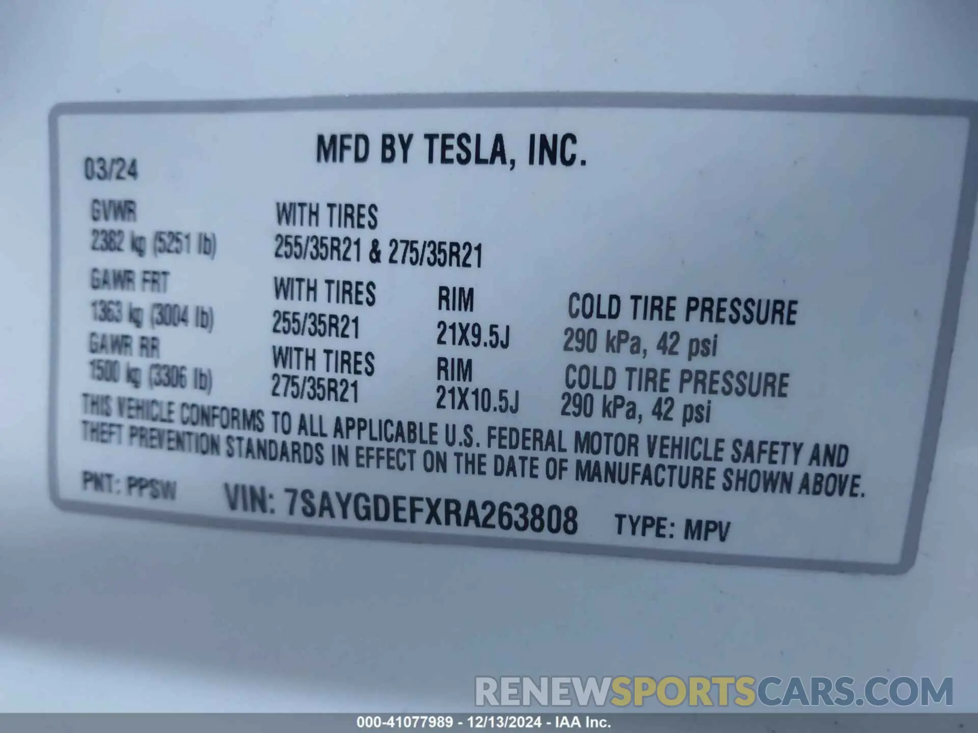 9 fotografías del automóvil dañado 7SAYGDEFXRA263808 TESLA MODEL Y 2024