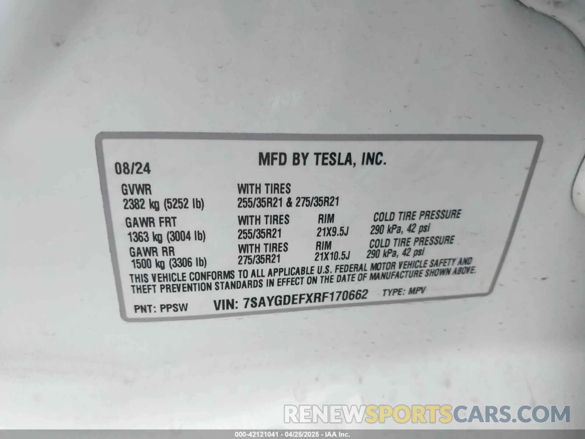 9 fotografías del automóvil dañado 7SAYGDEFXRF170662 TESLA MODEL Y 2024
