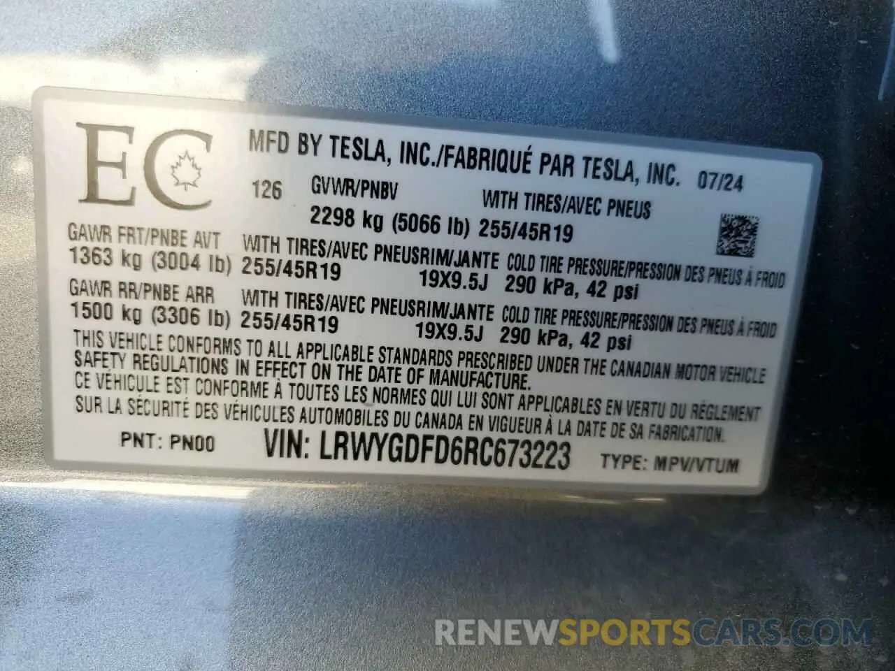 13 fotografías del automóvil dañado LRWYGDFD6RC673223 TESLA MODEL Y 2024