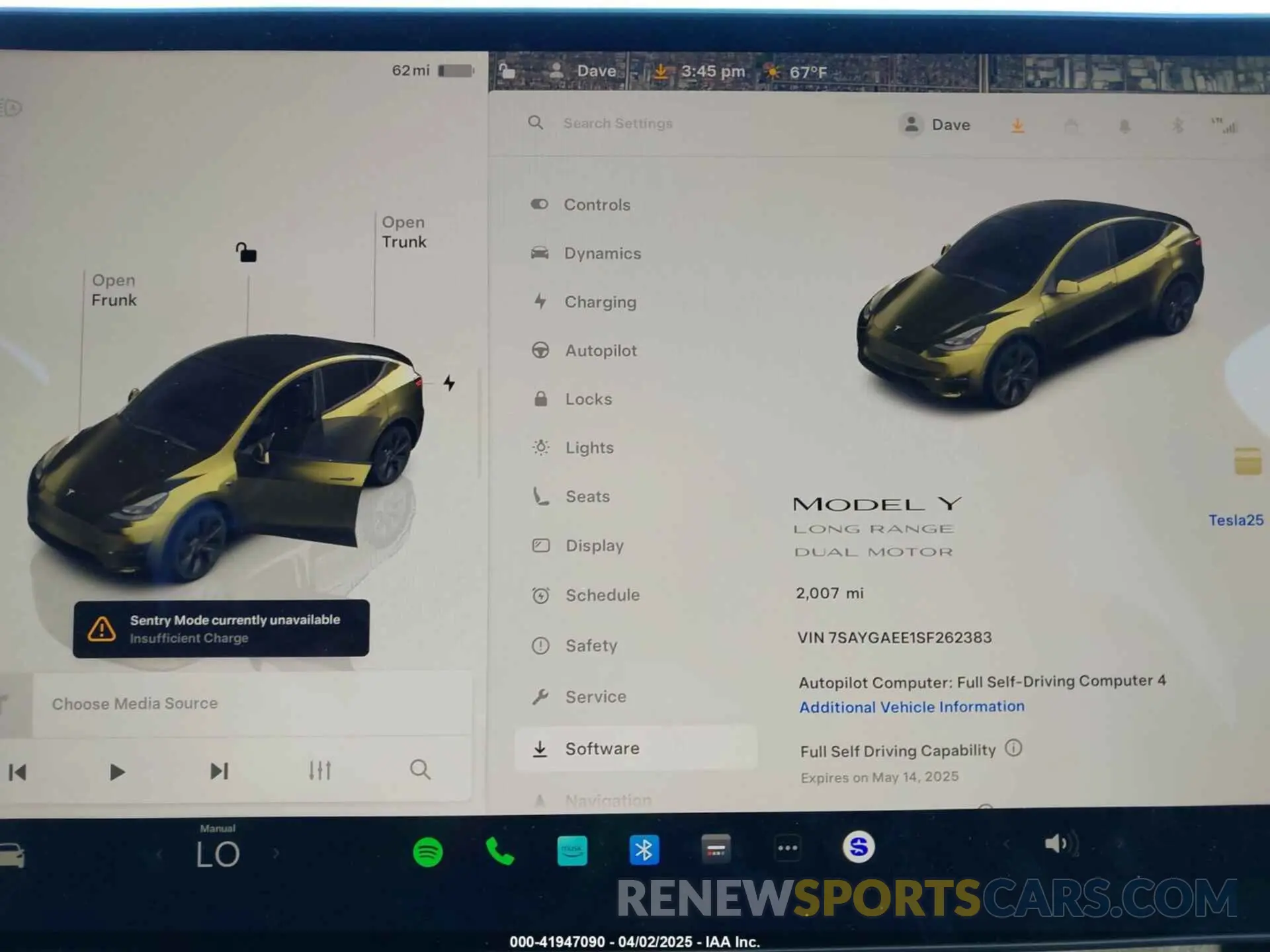 7 fotografías del automóvil dañado 7SAYGAEE1SF262383 TESLA MODEL Y 2025