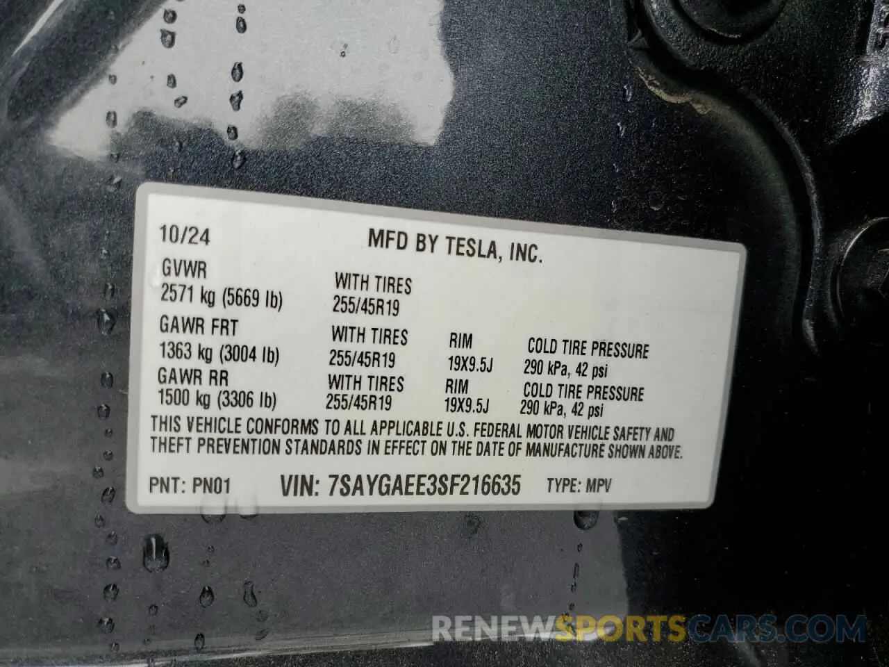 14 fotografías del automóvil dañado 7SAYGAEE3SF216635 TESLA MODEL Y 2025