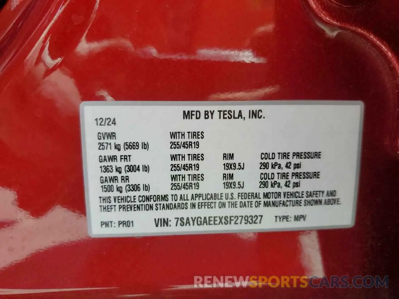 12 fotografías del automóvil dañado 7SAYGAEEXSF279327 TESLA MODEL Y 2025