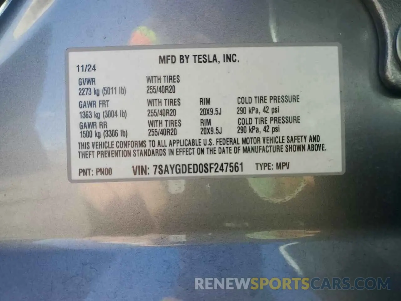 12 fotografías del automóvil dañado 7SAYGDED0SF247561 TESLA MODEL Y 2025