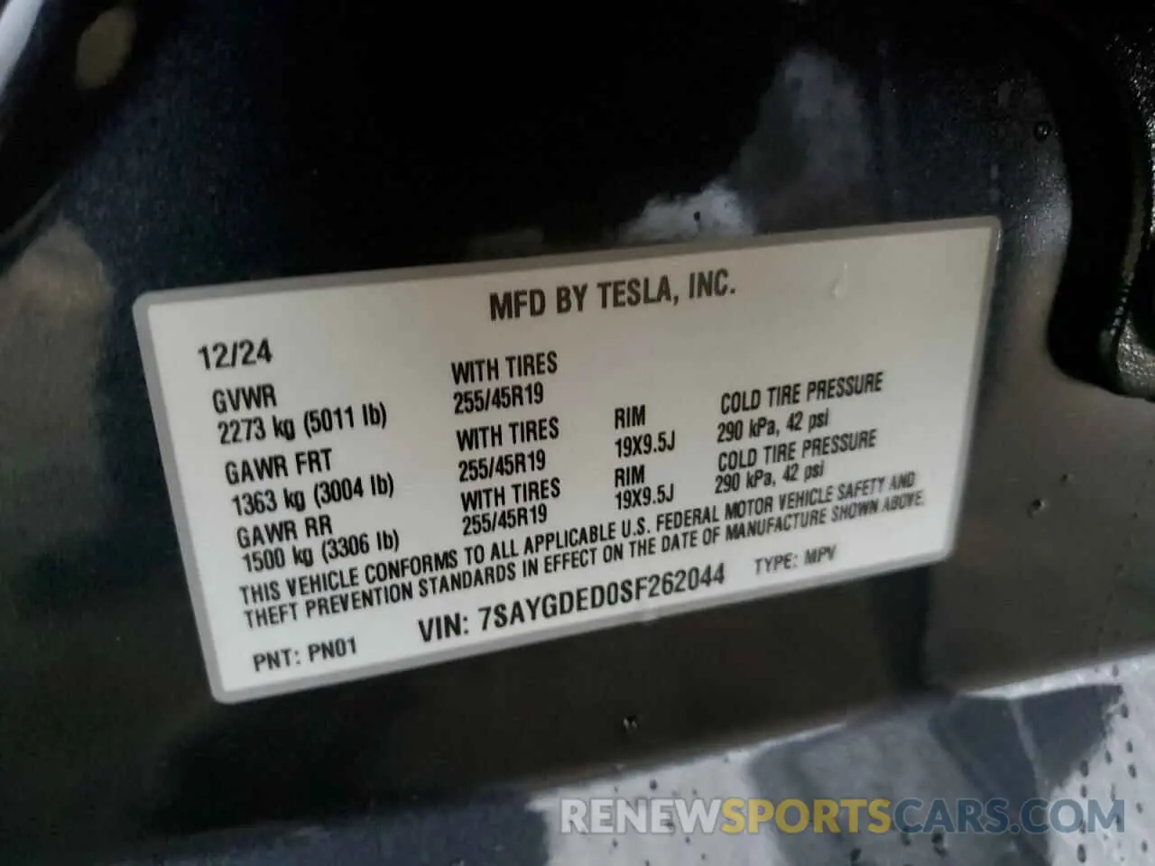 12 fotografías del automóvil dañado 7SAYGDED0SF262044 TESLA MODEL Y 2025