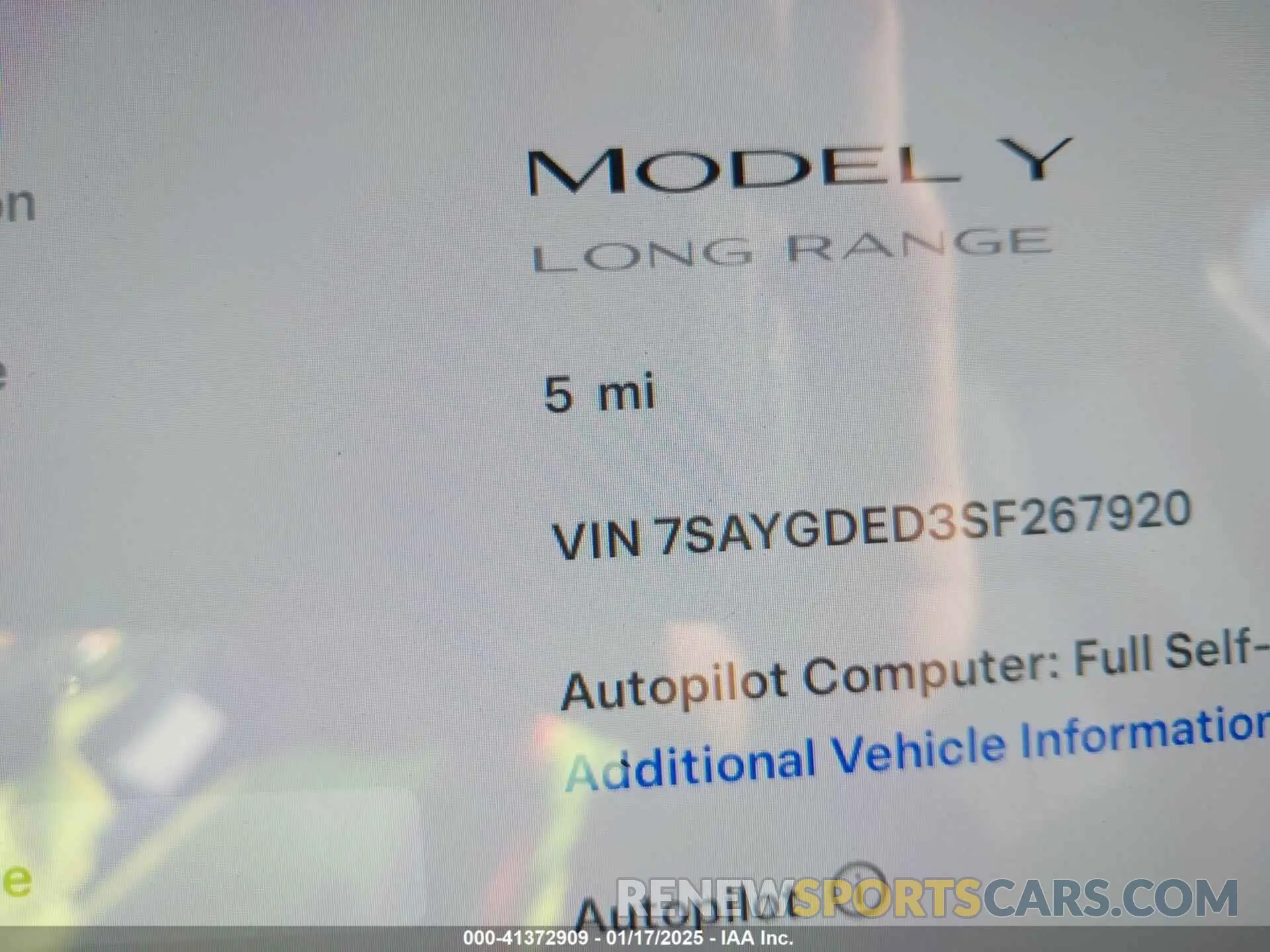 12 fotografías del automóvil dañado 7SAYGDED3SF267920 TESLA MODEL Y 2025