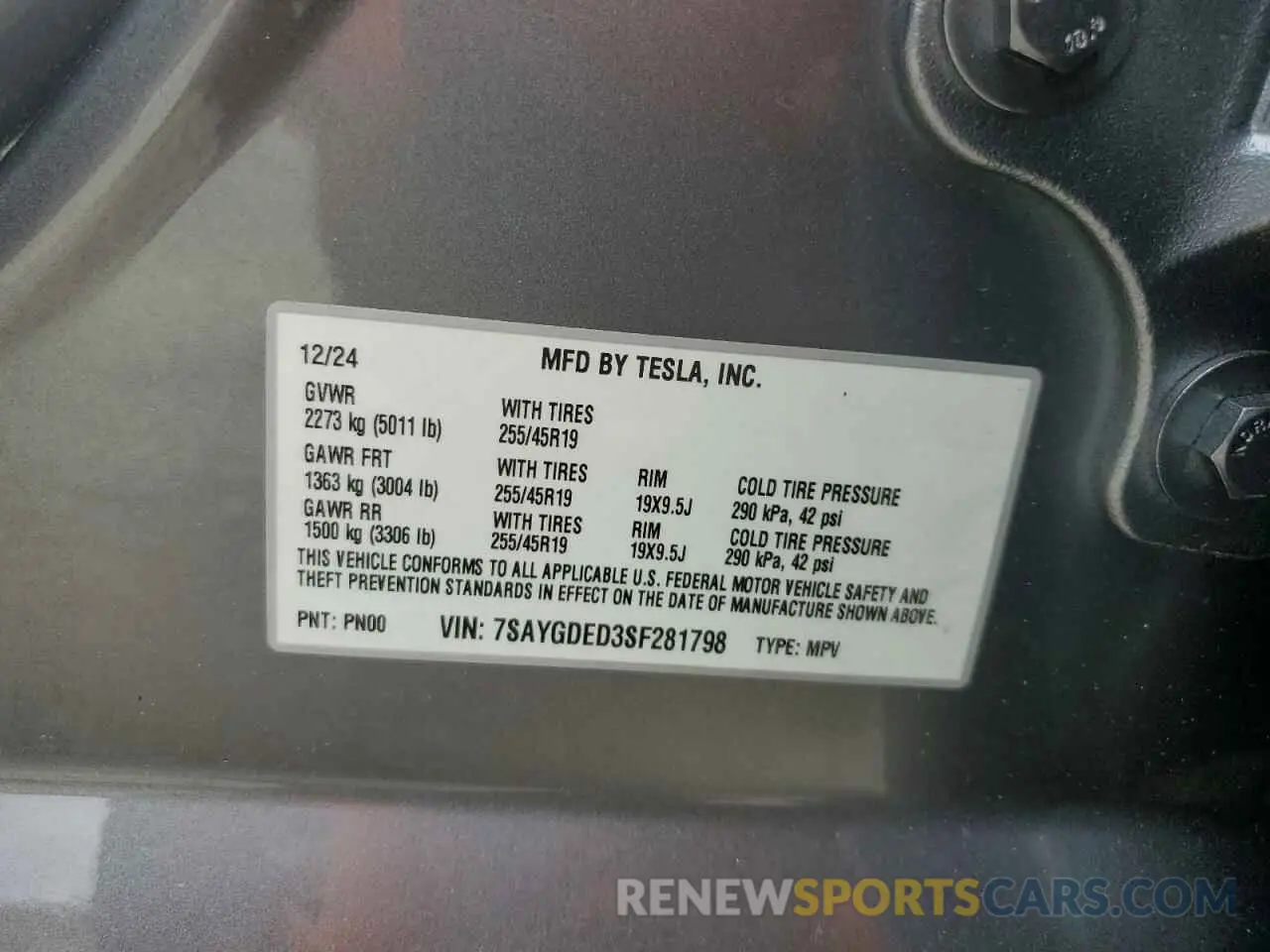 13 fotografías del automóvil dañado 7SAYGDED3SF281798 TESLA MODEL Y 2025