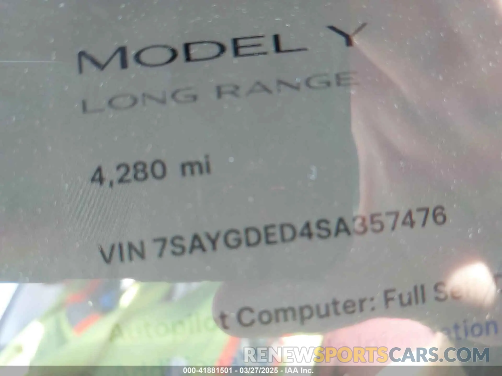 7 fotografías del automóvil dañado 7SAYGDED4SA357476 TESLA MODEL Y 2025