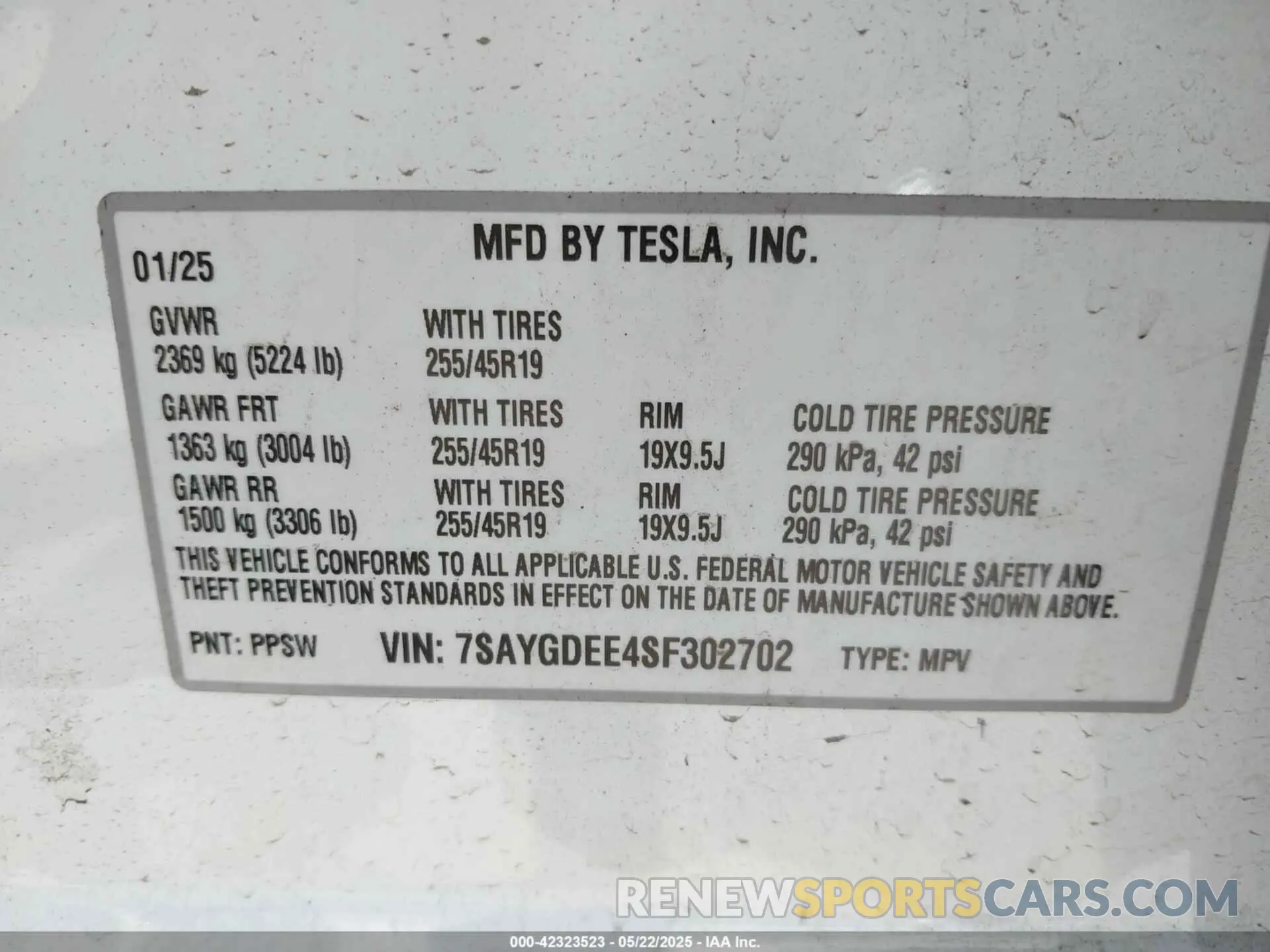 9 fotografías del automóvil dañado 7SAYGDEE4SF302702 TESLA MODEL Y 2025