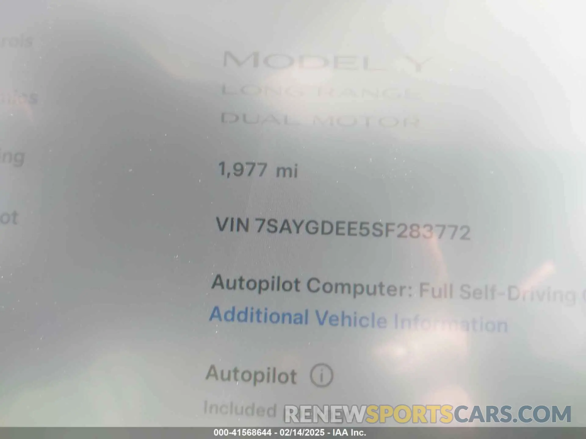 16 fotografías del automóvil dañado 7SAYGDEE5SF283772 TESLA MODEL Y 2025