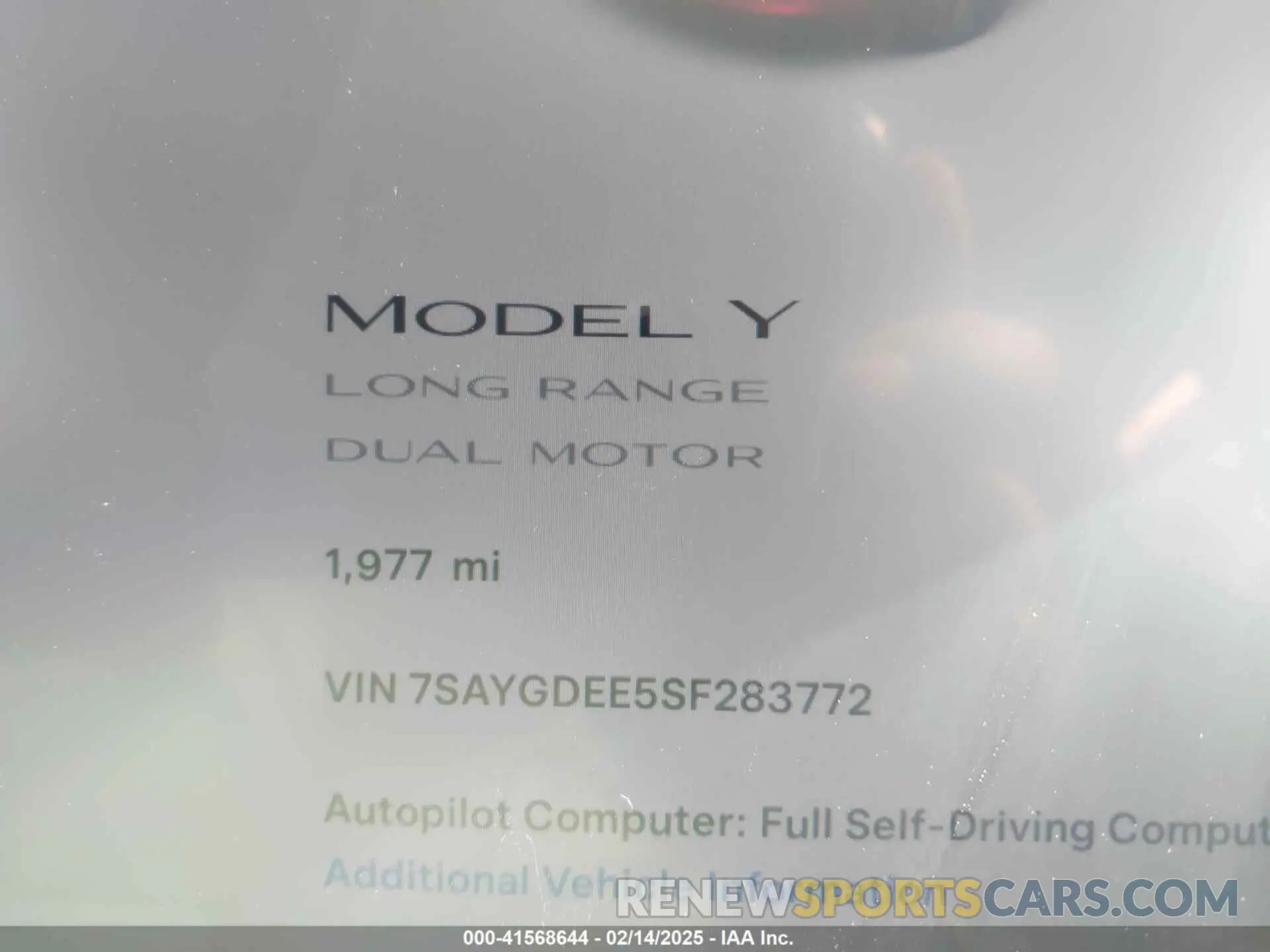 7 fotografías del automóvil dañado 7SAYGDEE5SF283772 TESLA MODEL Y 2025