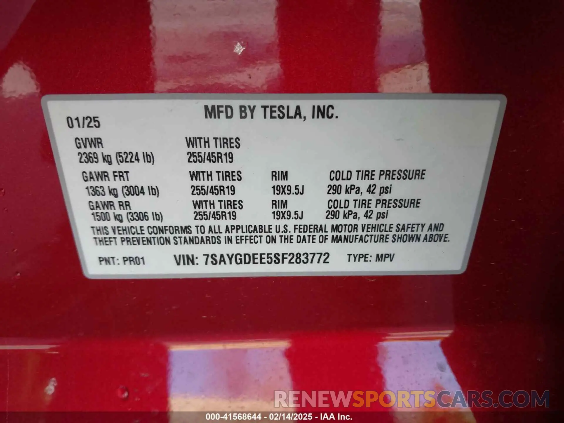 9 fotografías del automóvil dañado 7SAYGDEE5SF283772 TESLA MODEL Y 2025