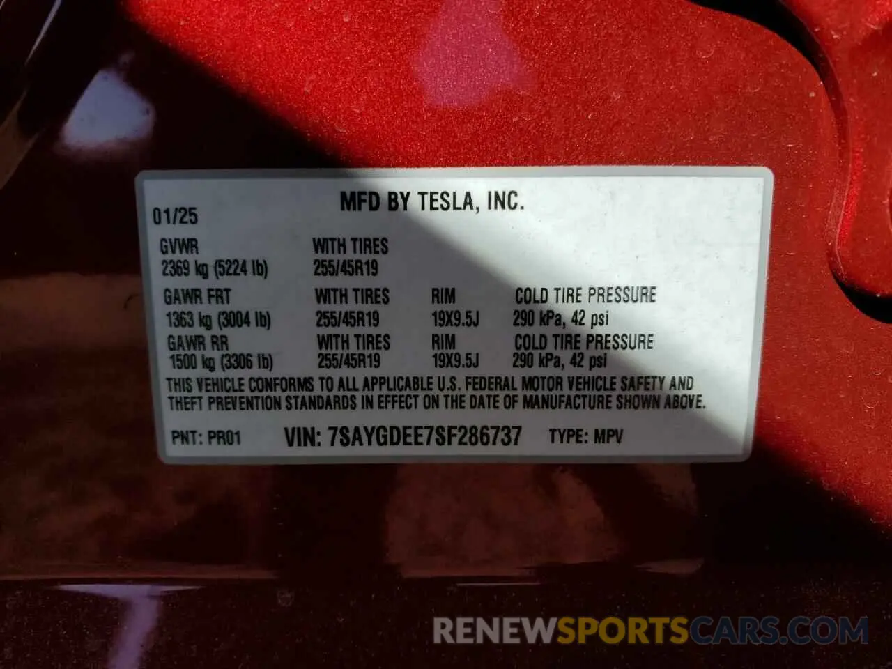 16 fotografías del automóvil dañado 7SAYGDEE7SF286737 TESLA MODEL Y 2025