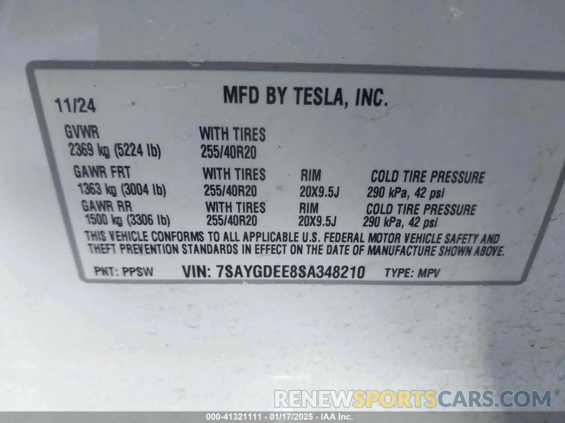 9 fotografías del automóvil dañado 7SAYGDEE8SA348210 TESLA MODEL Y 2025