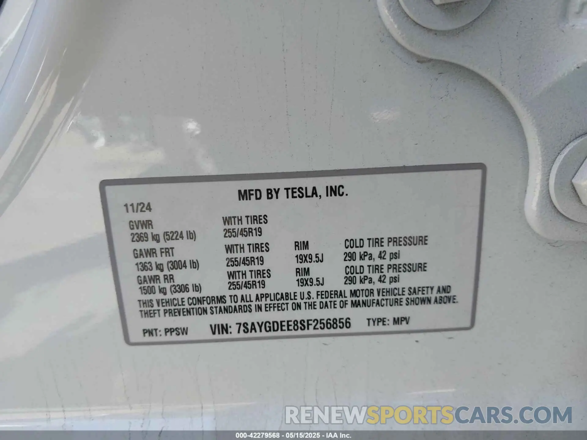 9 fotografías del automóvil dañado 7SAYGDEE8SF256856 TESLA MODEL Y 2025