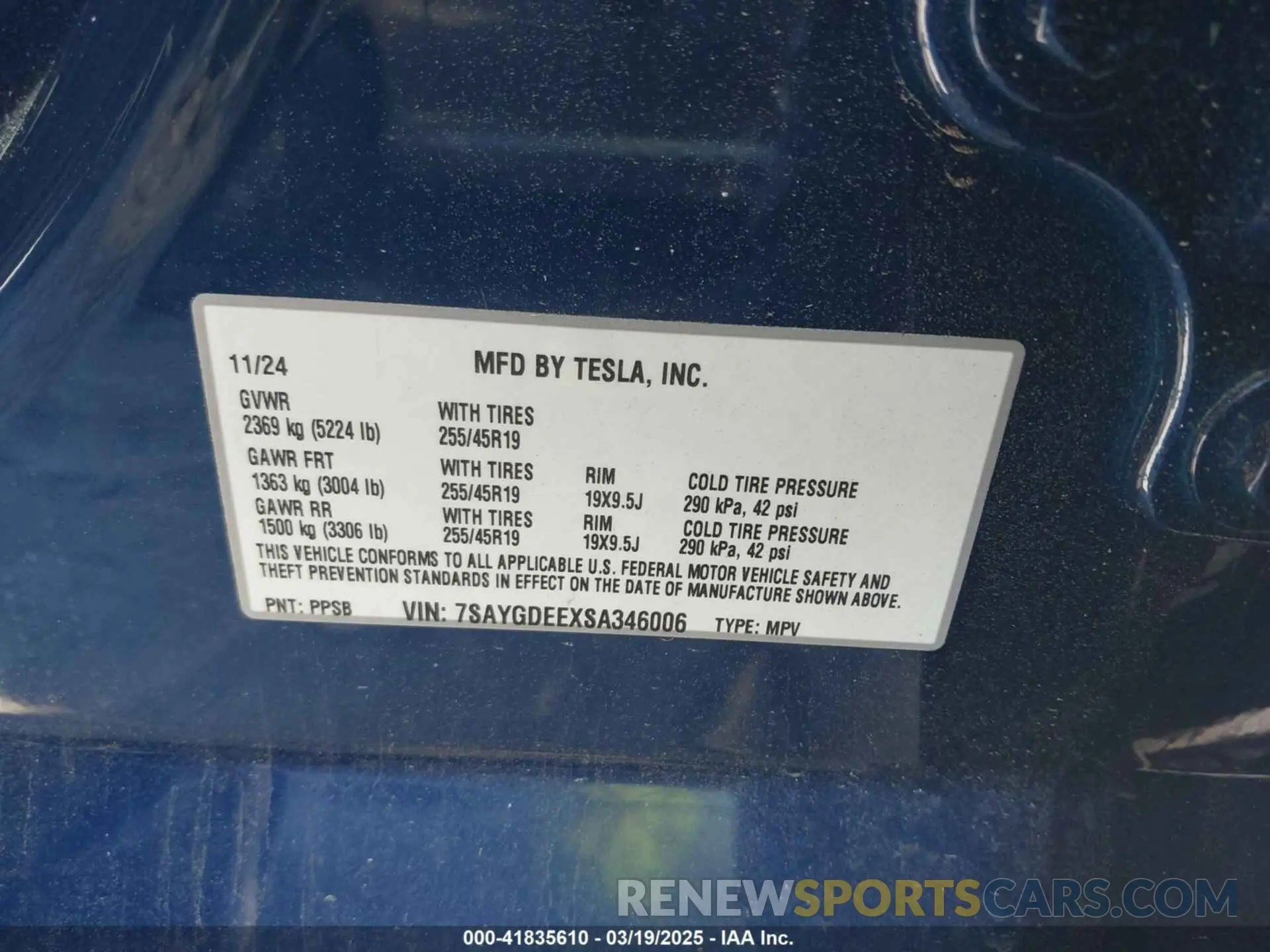 9 fotografías del automóvil dañado 7SAYGDEEXSA346006 TESLA MODEL Y 2025