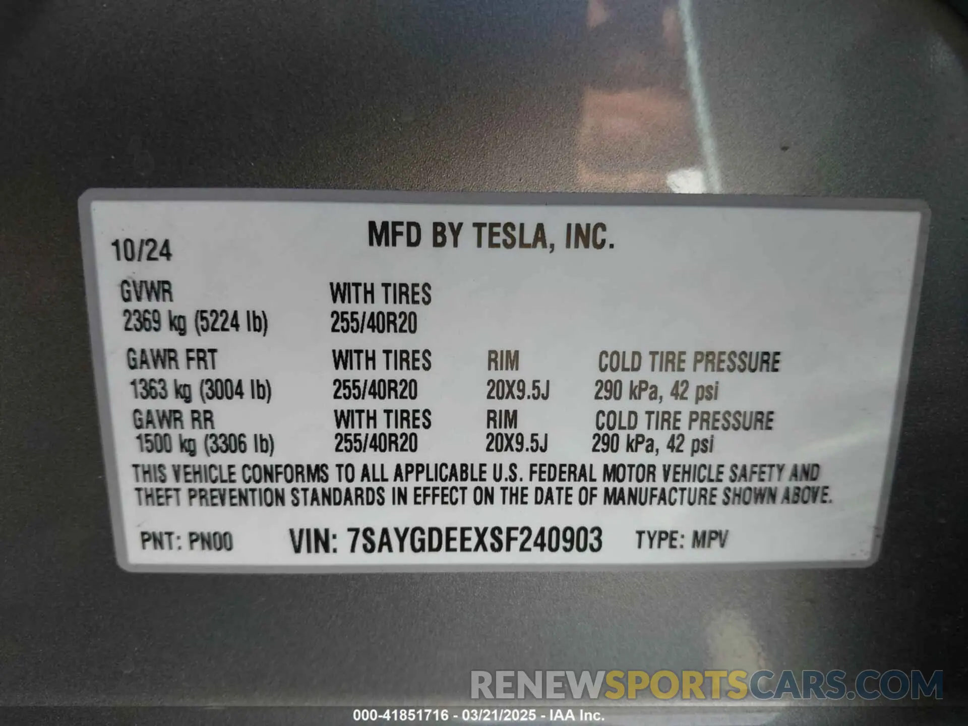 9 fotografías del automóvil dañado 7SAYGDEEXSF240903 TESLA MODEL Y 2025