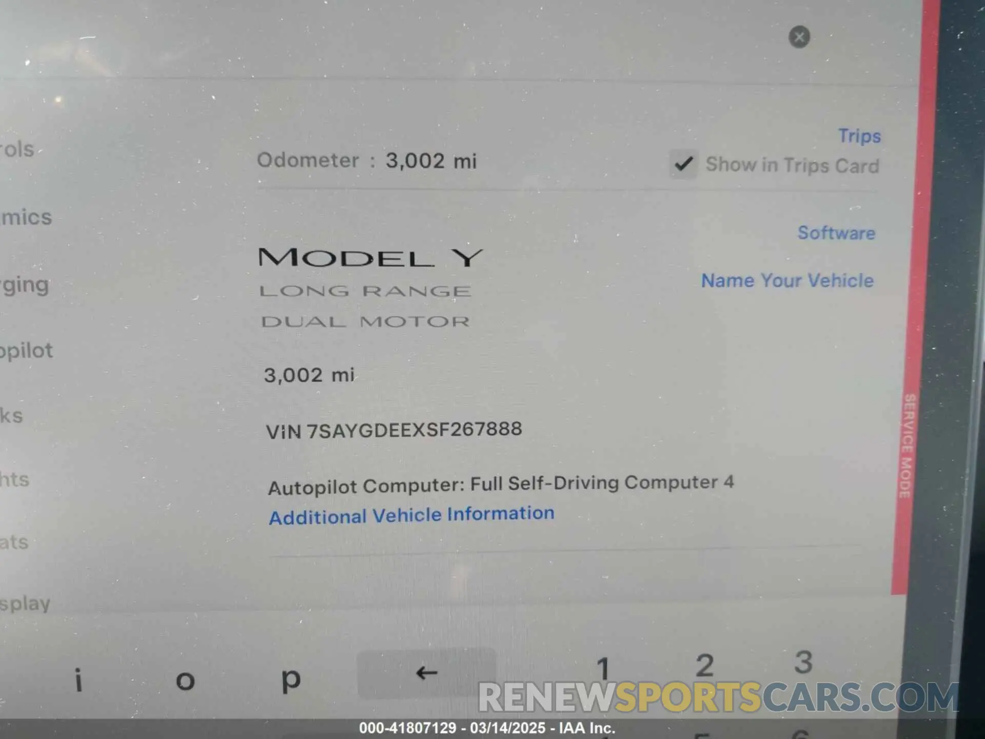 7 fotografías del automóvil dañado 7SAYGDEEXSF267888 TESLA MODEL Y 2025