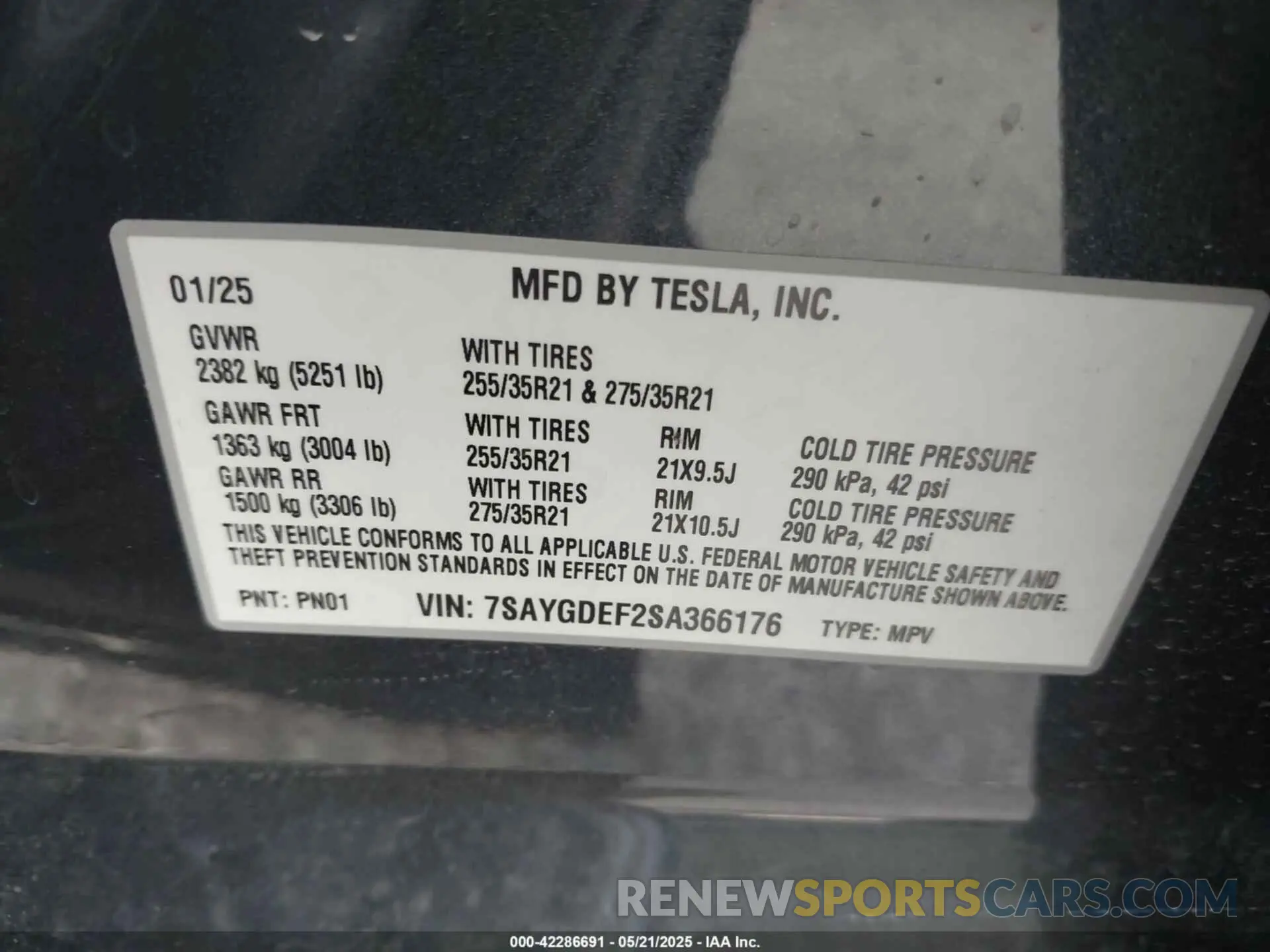 9 fotografías del automóvil dañado 7SAYGDEF2SA366176 TESLA MODEL Y 2025