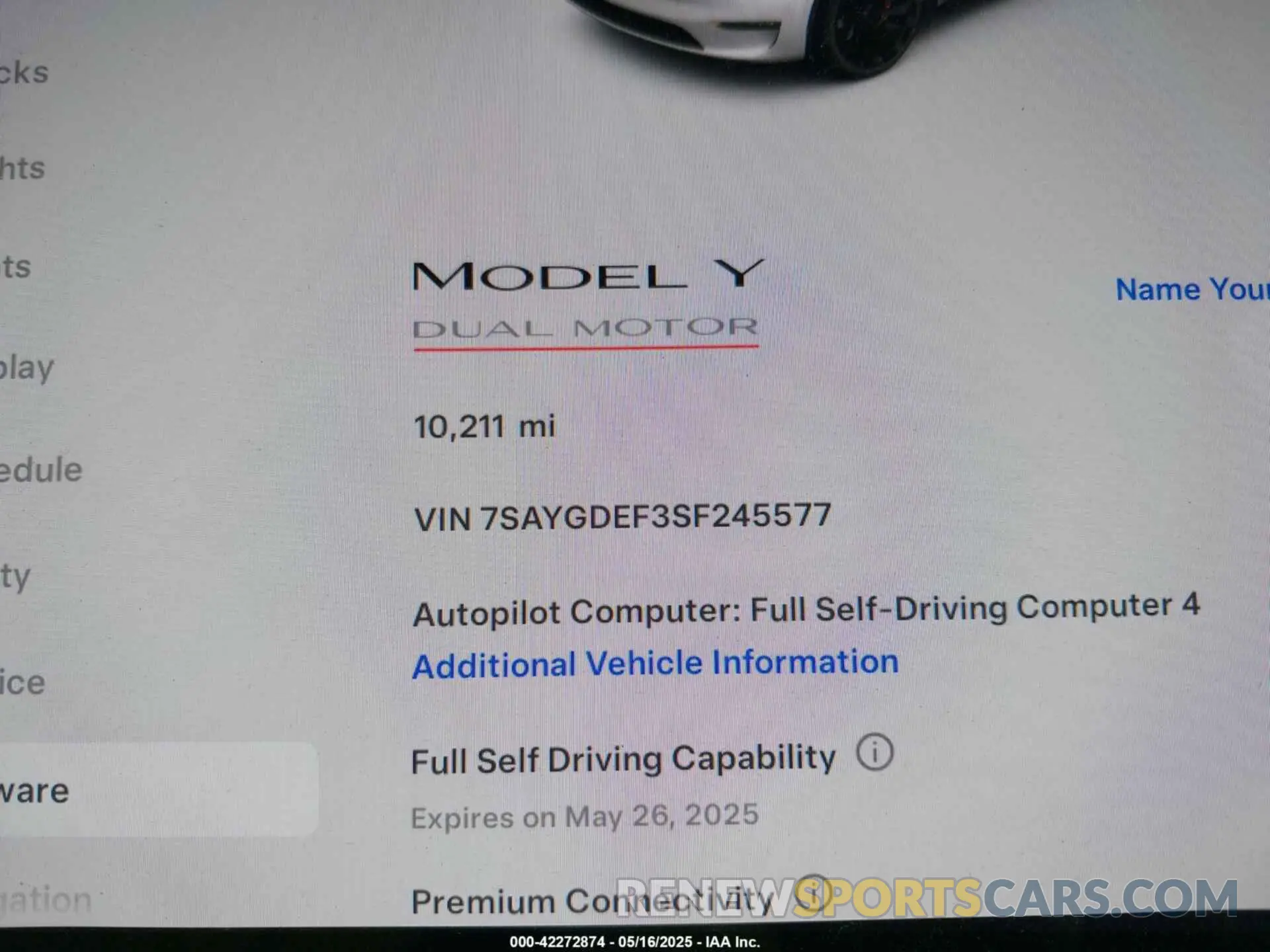 15 fotografías del automóvil dañado 7SAYGDEF3SF245577 TESLA MODEL Y 2025