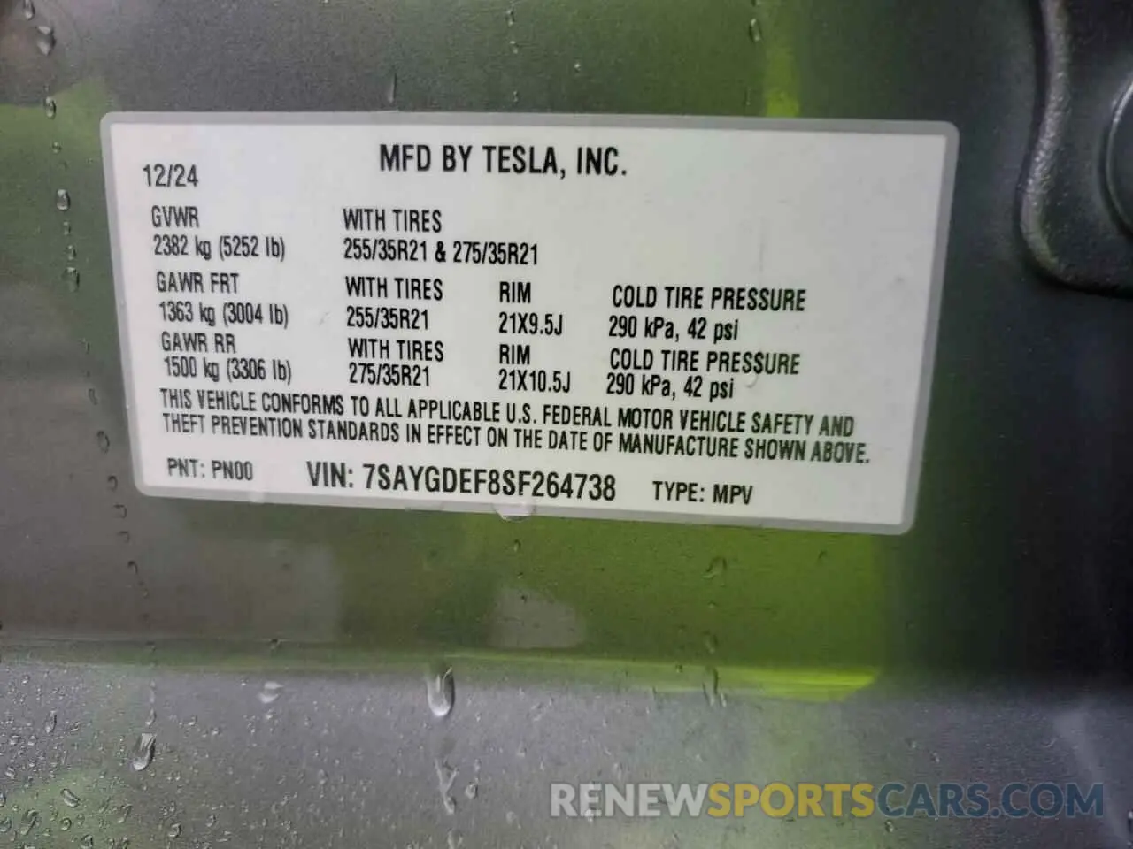 12 fotografías del automóvil dañado 7SAYGDEF8SF264738 TESLA MODEL Y 2025