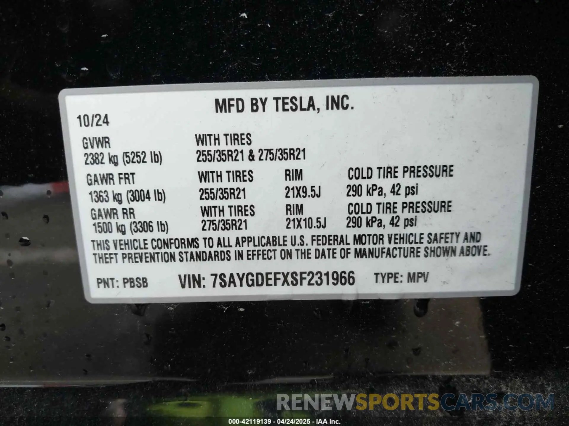 9 fotografías del automóvil dañado 7SAYGDEFXSF231966 TESLA MODEL Y 2025