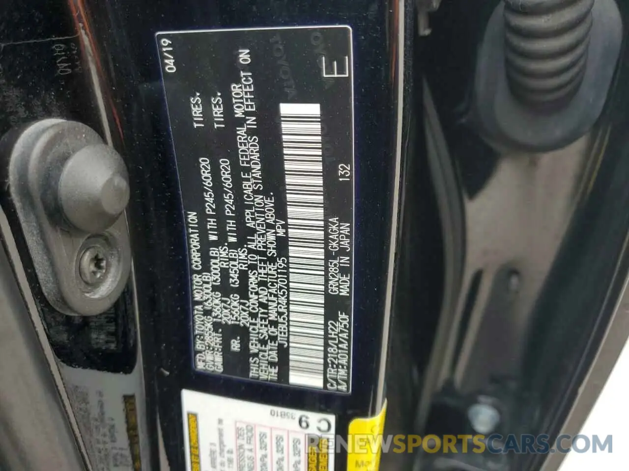 13 fotografías del automóvil dañado JTEBU5JR4K5701195 TOYOTA 4RUNNER 2019