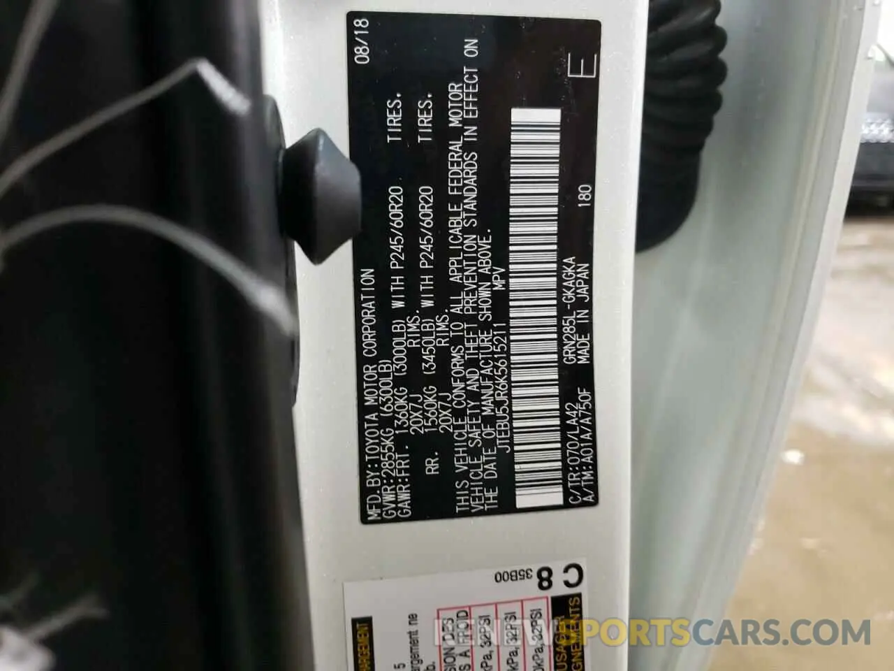 12 fotografías del automóvil dañado JTEBU5JR6K5615211 TOYOTA 4RUNNER 2019