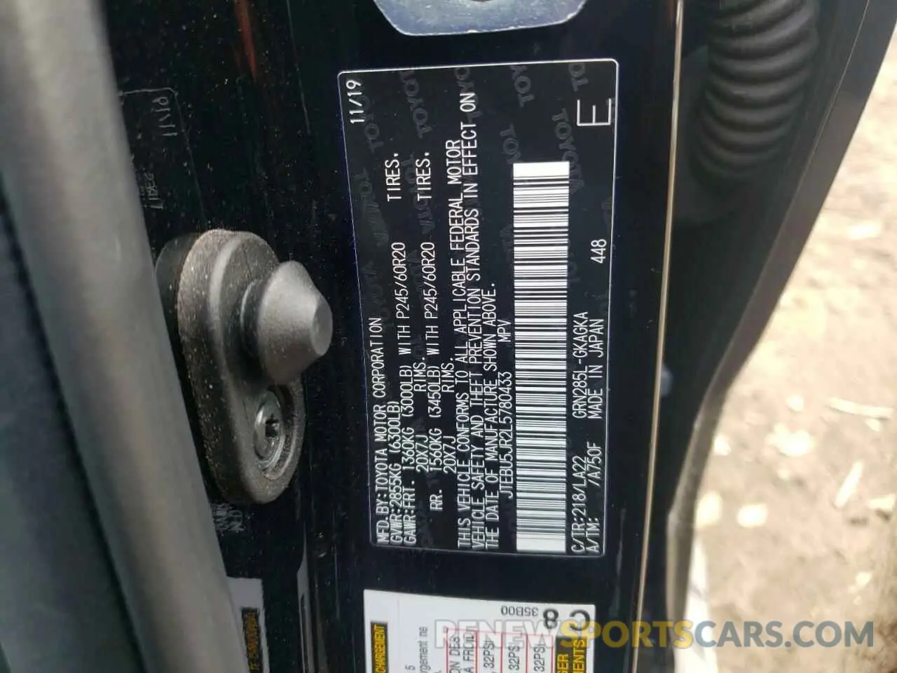 10 fotografías del automóvil dañado JTEBU5JR2L5780433 TOYOTA 4RUNNER 2020