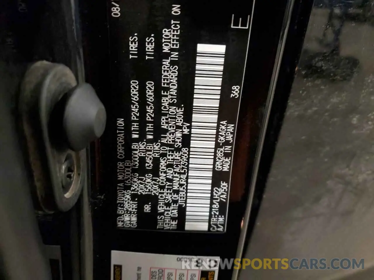 15 fotografías del automóvil dañado JTEBU5JR4L5739608 TOYOTA 4RUNNER 2020