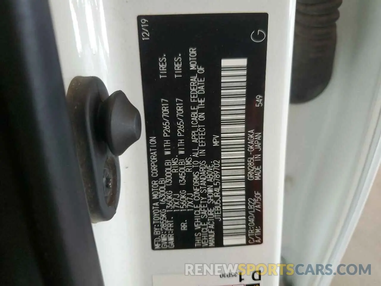 13 fotografías del automóvil dañado JTEBU5JR4L5789702 TOYOTA 4RUNNER 2020
