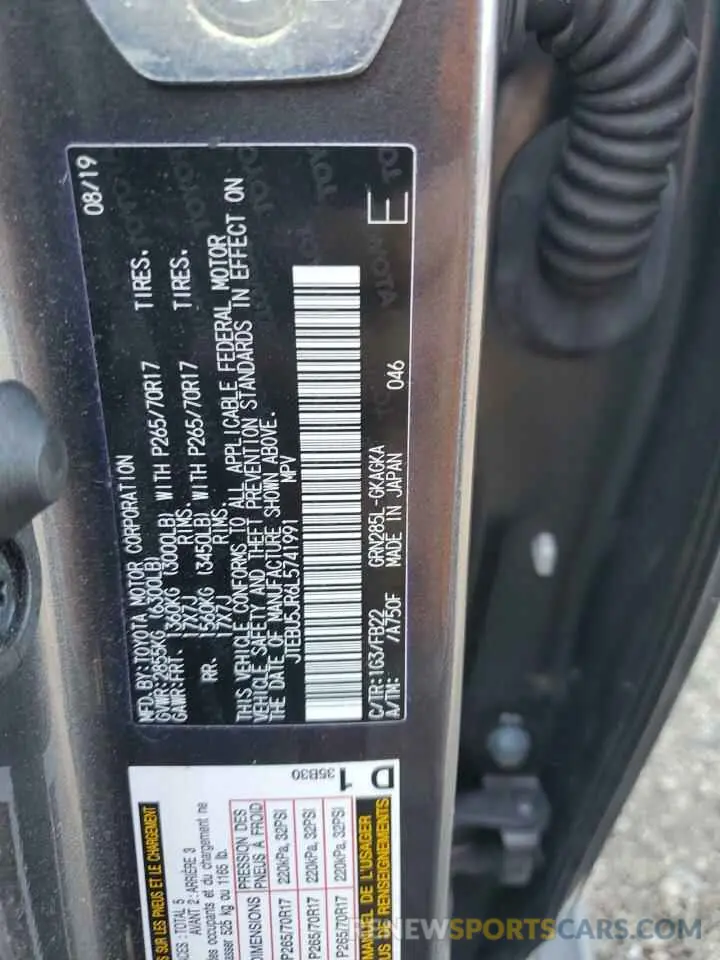 13 fotografías del automóvil dañado JTEBU5JR6L5741991 TOYOTA 4RUNNER 2020