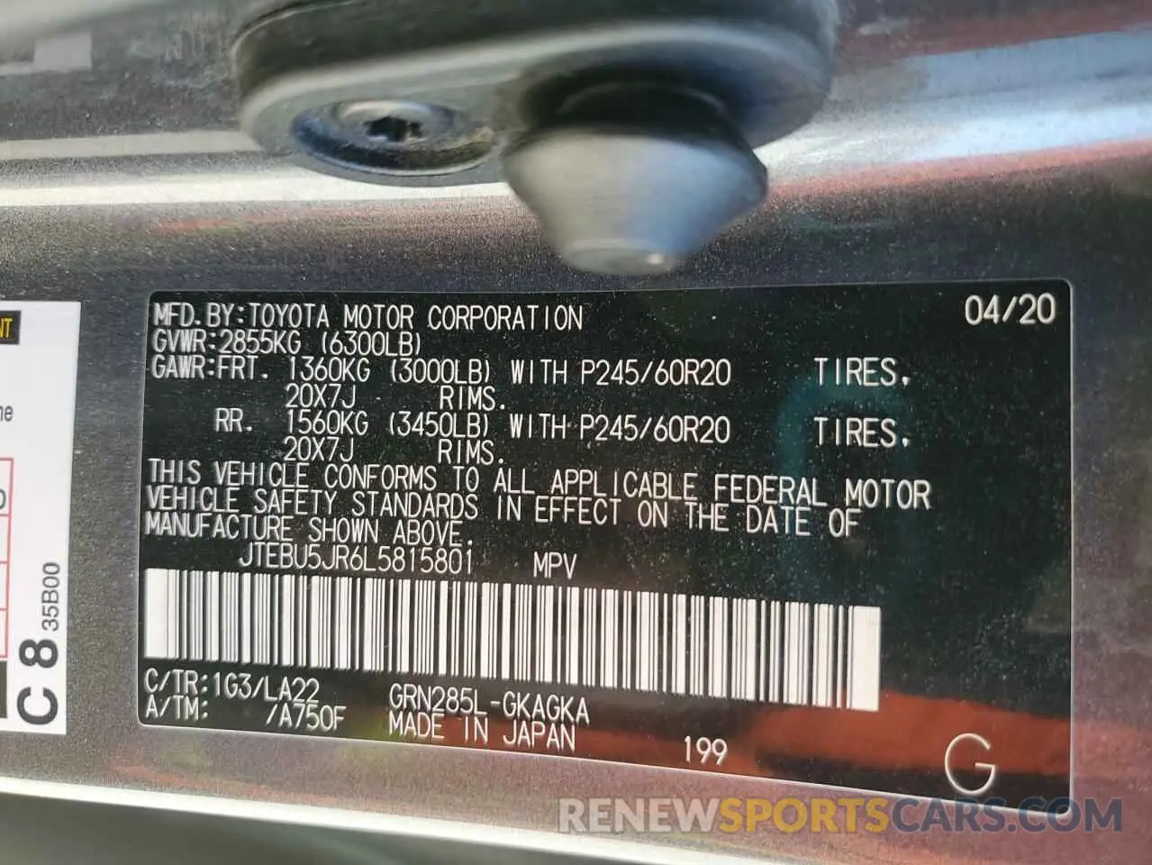 13 fotografías del automóvil dañado JTEBU5JR6L5815801 TOYOTA 4RUNNER 2020
