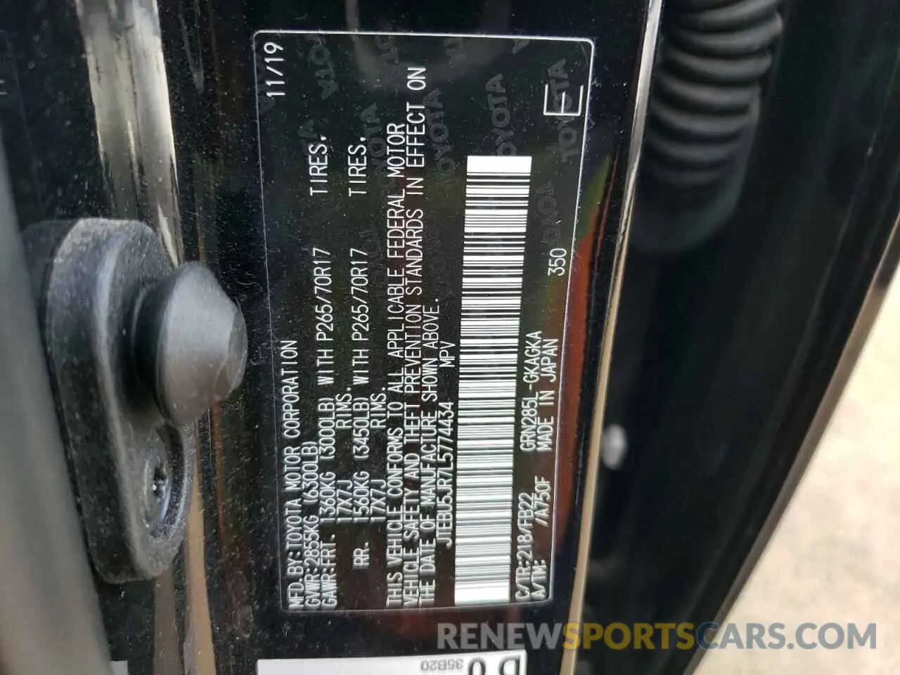 13 fotografías del automóvil dañado JTEBU5JR7L5774434 TOYOTA 4RUNNER 2020