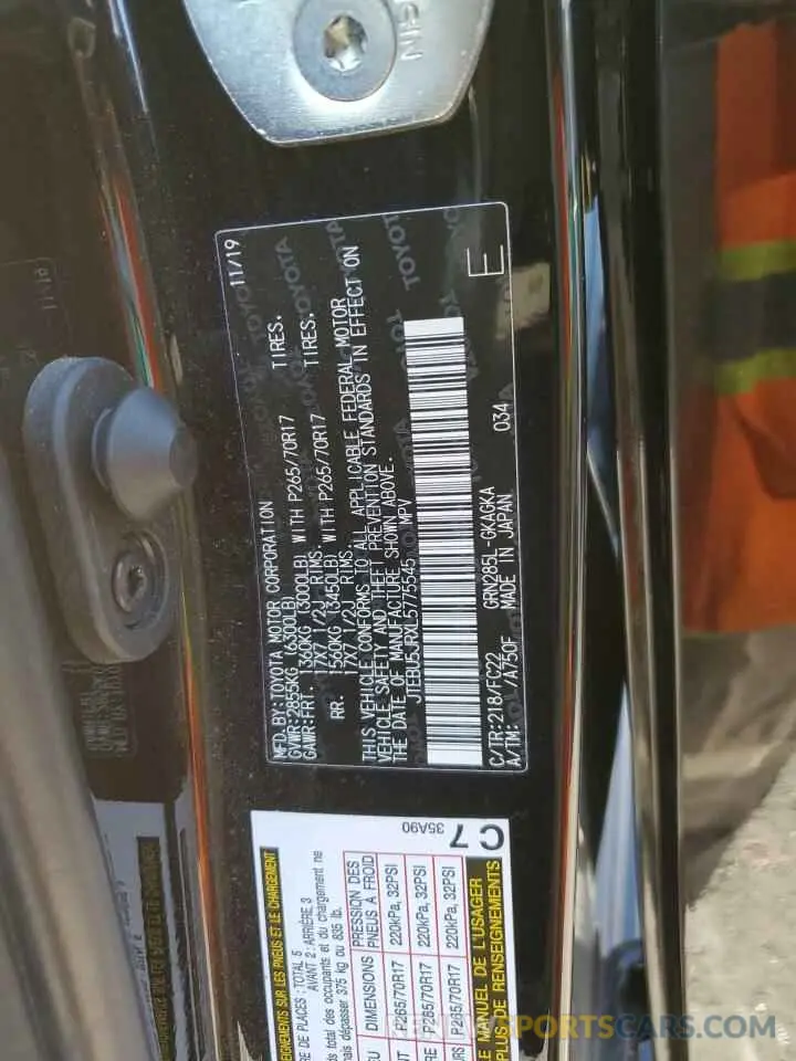 13 fotografías del automóvil dañado JTEBU5JRXL5775545 TOYOTA 4RUNNER 2020