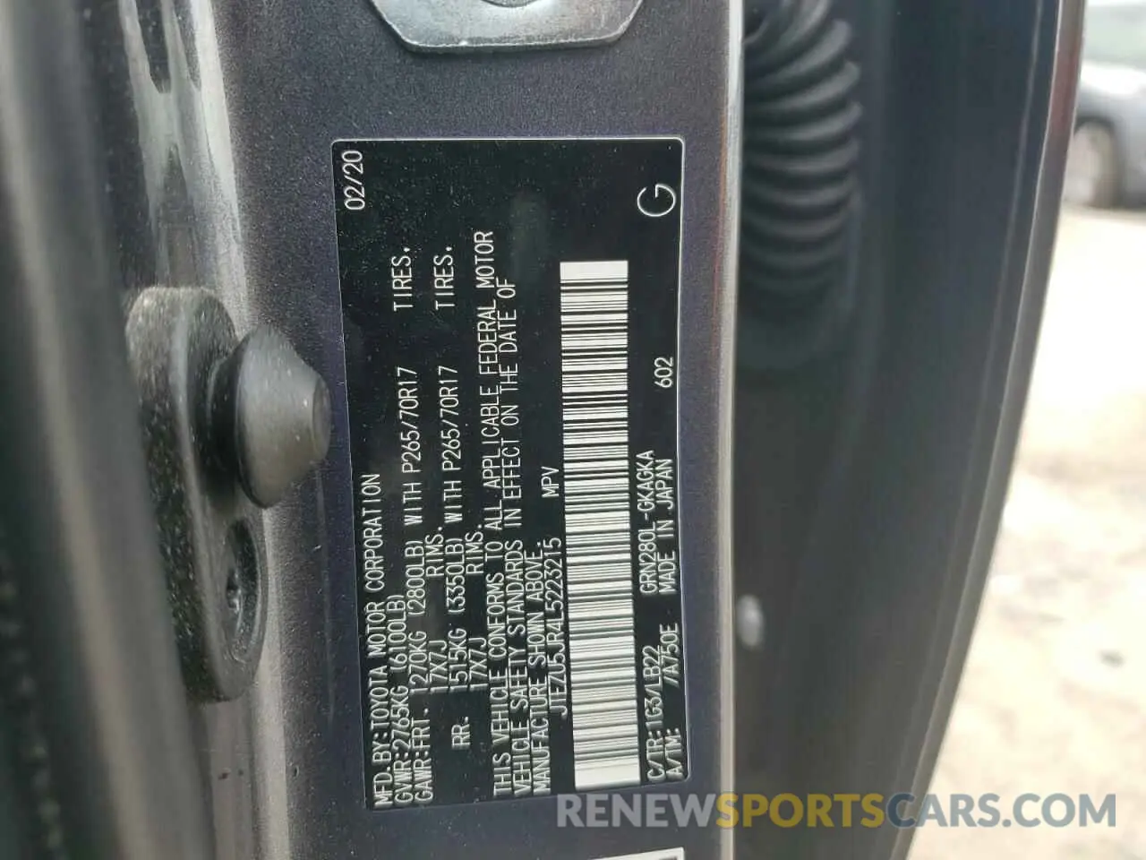 13 fotografías del automóvil dañado JTEZU5JR4L5223215 TOYOTA 4RUNNER 2020
